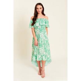 Be You Frill Frill Bardot Dip Back Midi Dress