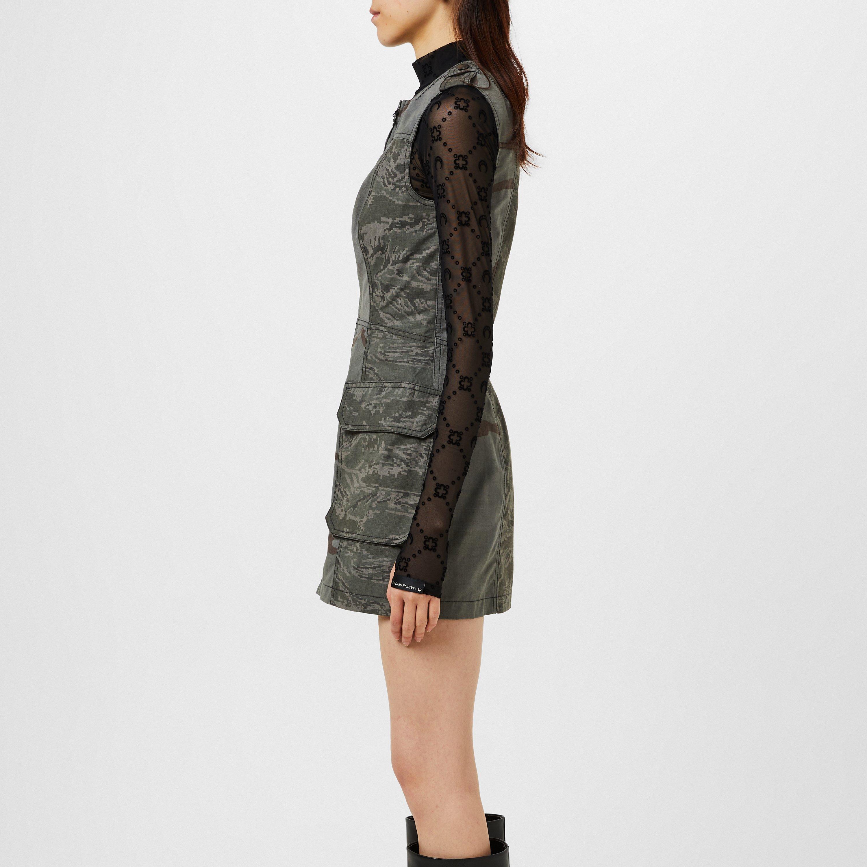 Dark Grey - Marine Serre - Women's Regenerated Camo Mini Denim Dress - 2