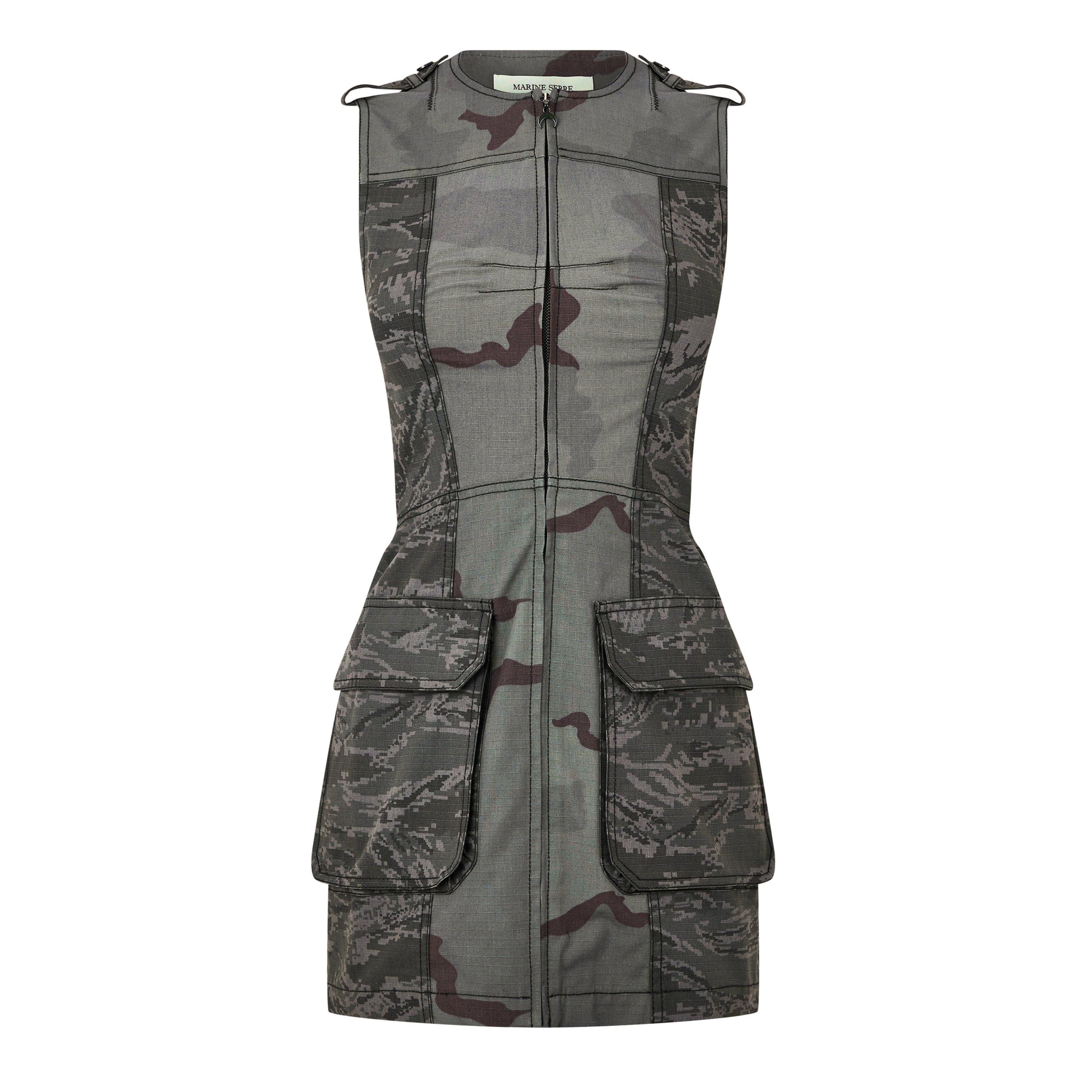 Dark Grey - Marine Serre - Women's Regenerated Camo Mini Denim Dress - 5