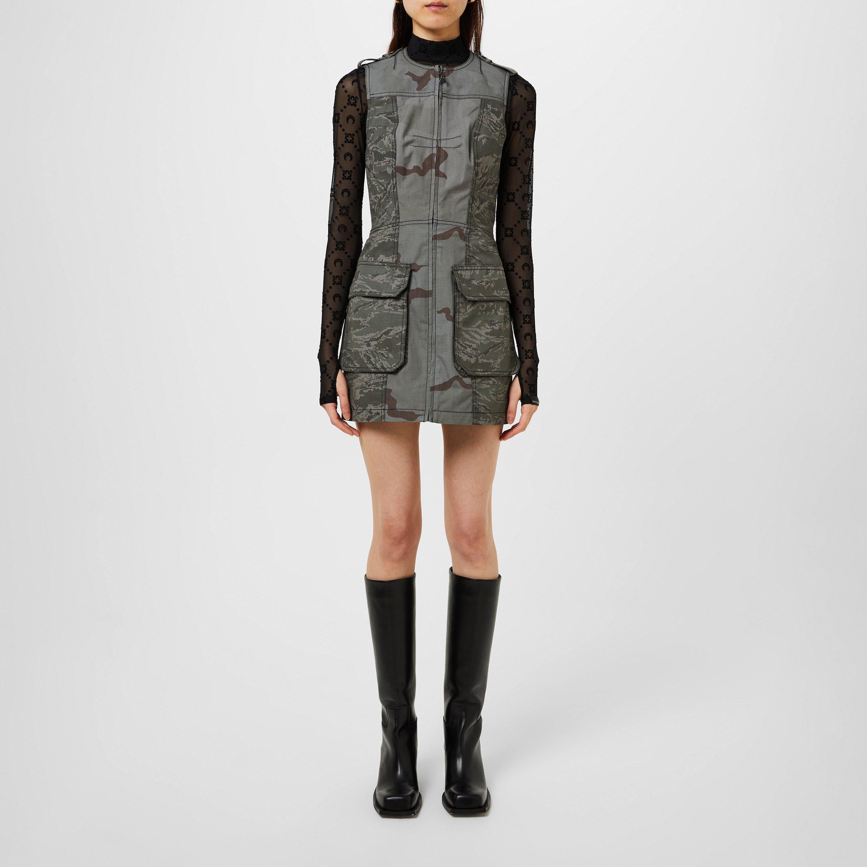 Dark Grey - Marine Serre - Women's Regenerated Camo Mini Denim Dress - 4