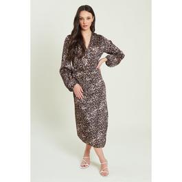 Be You Long Long Sleeve Satin Tie Wrap Midi Dress