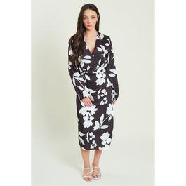 Be You Long Long Sleeve Satin Tie Wrap Midi Dress