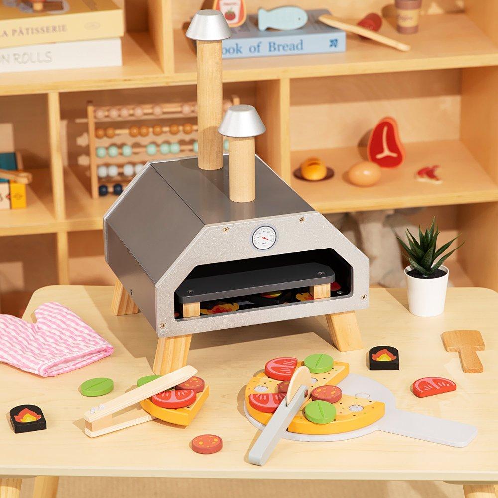 Multi - Tooky Toy - Wooden Pizza Oven Playset - 3