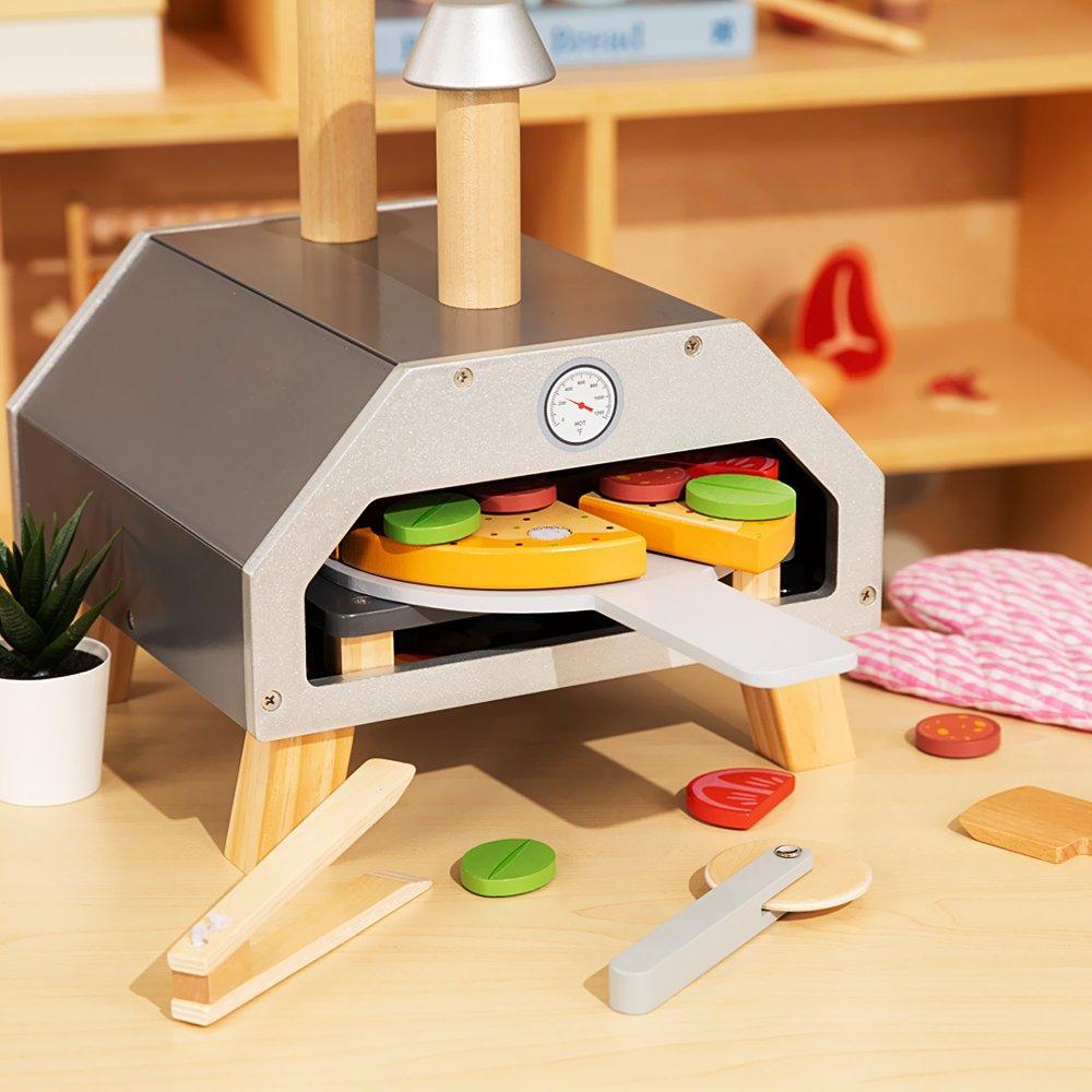 Multi - Tooky Toy - Wooden Pizza Oven Playset - 4
