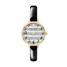 Kate Spade New York Metro Three Hand Black Leather Music Note Watch KSW1721