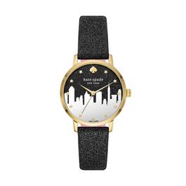 Kate Spade New York Metro Three Hand Black Leather Music Note Watch KSW1721