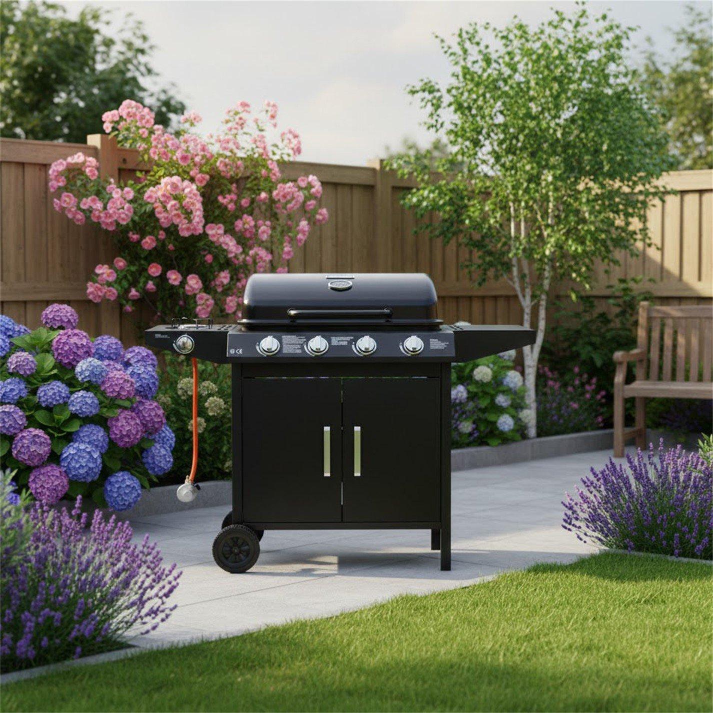 Black - George Foreman - George Foreman 4 Burner BBQ with sideplate - 2