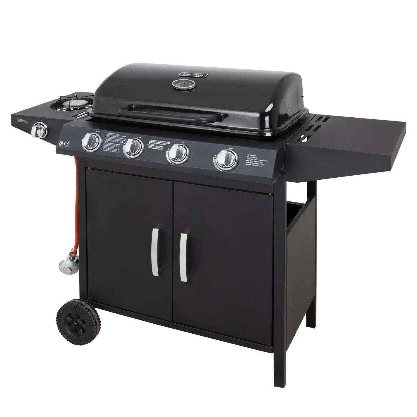 Black - George Foreman - George Foreman 4 Burner BBQ with sideplate - 4