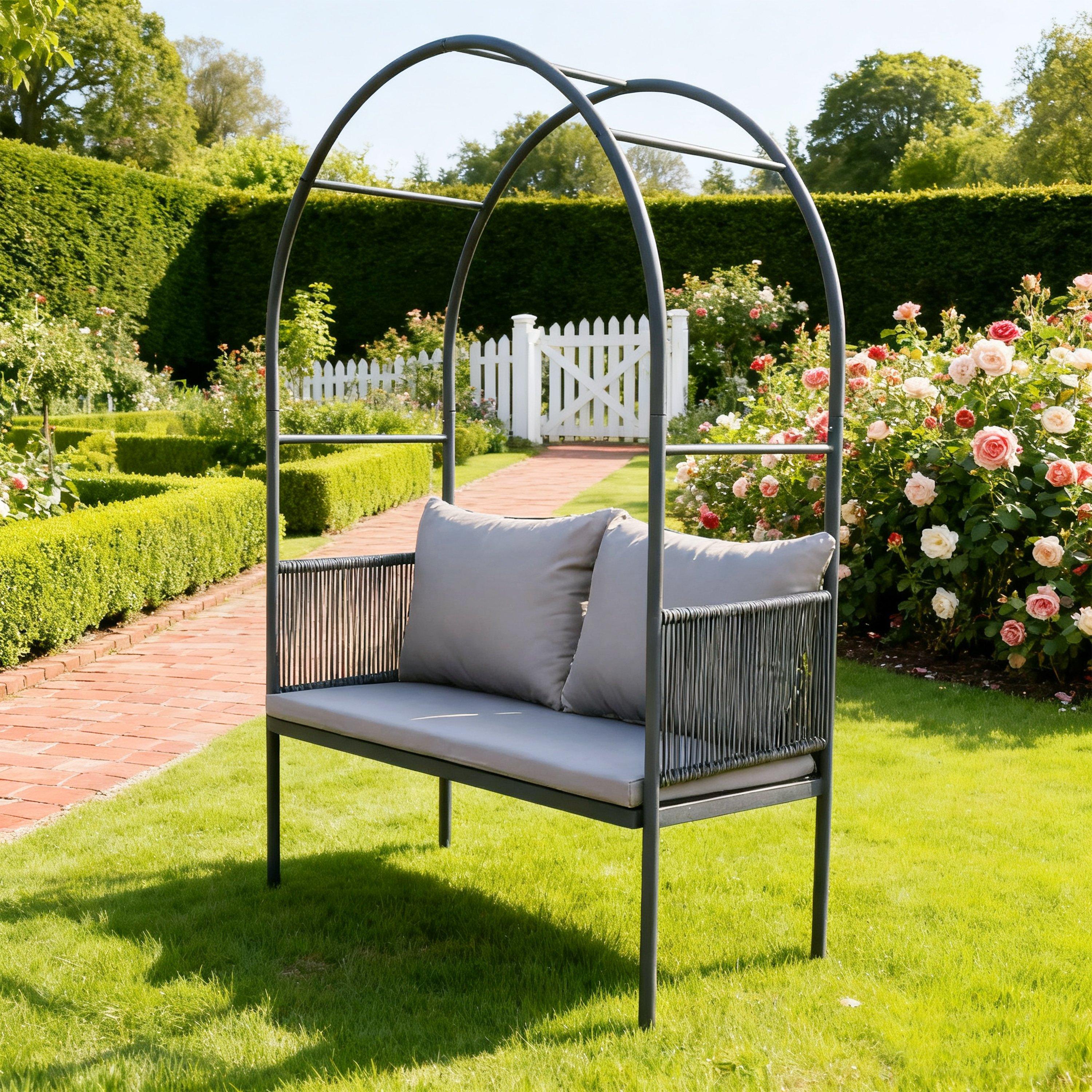 Black - Linea - Modern Arched Metal Garden Bench - 1