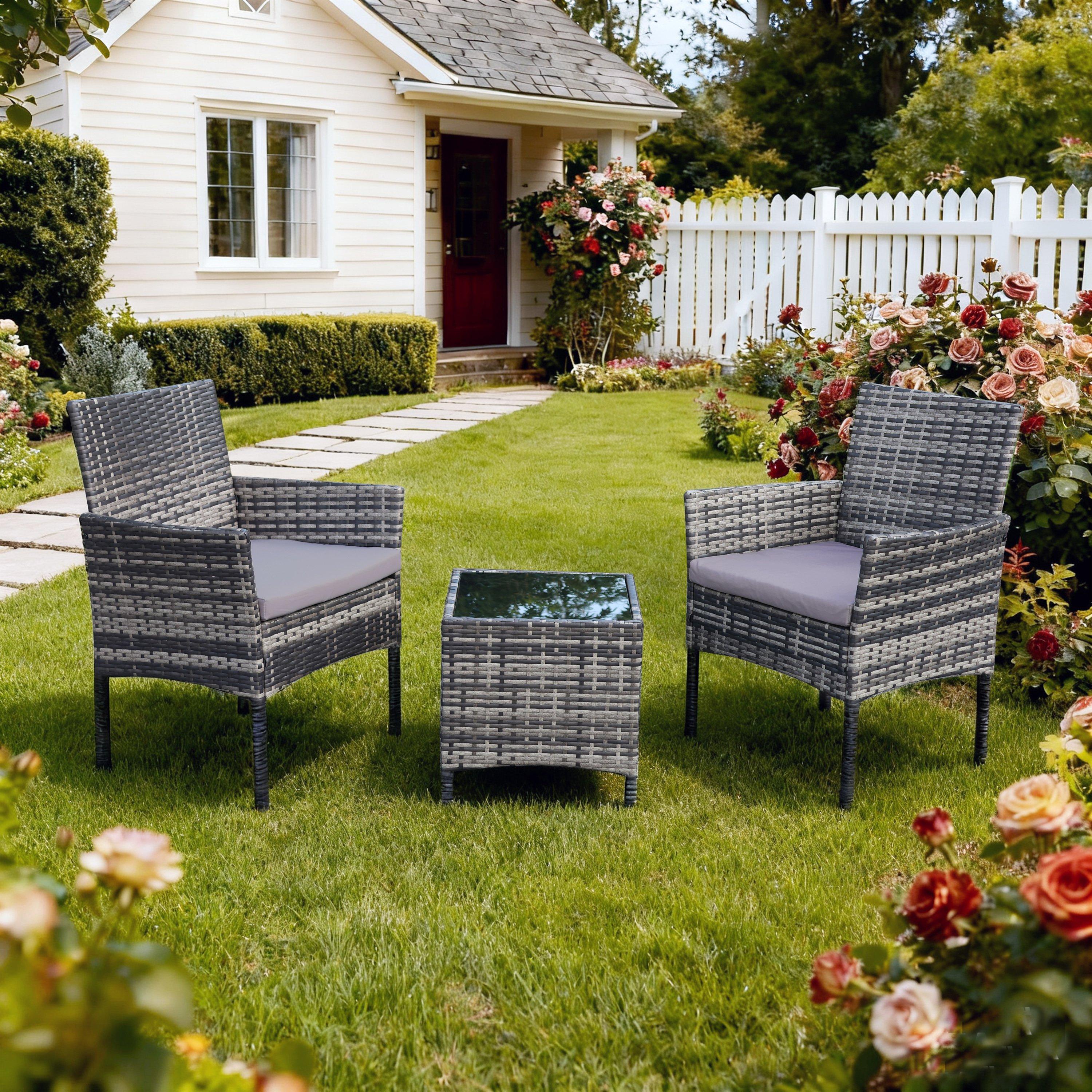 Grey/Black - Linea - Rattan weather resistant Bistro Set - 1