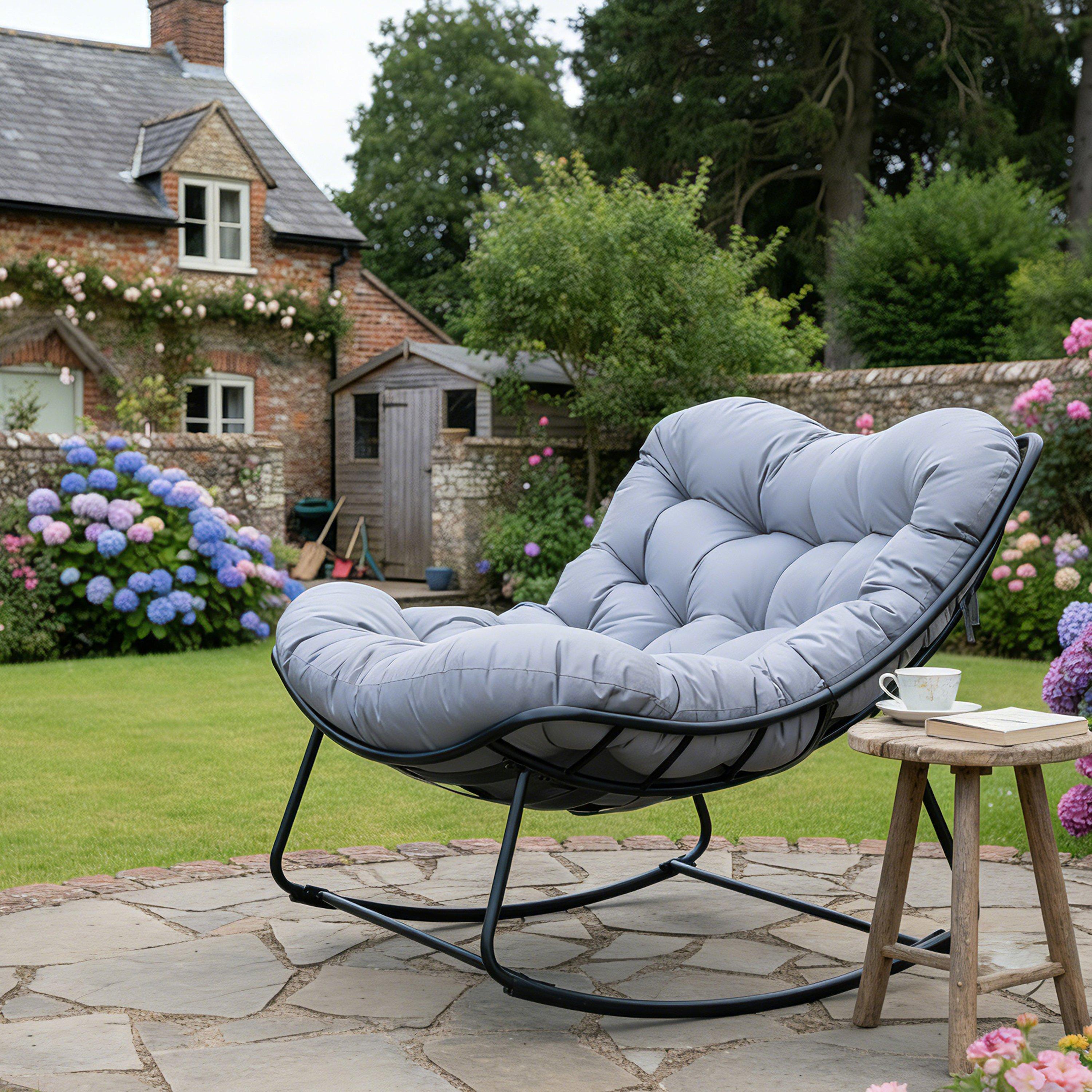 Grey/Black - Linea - Papasan Rocking Chair - 1