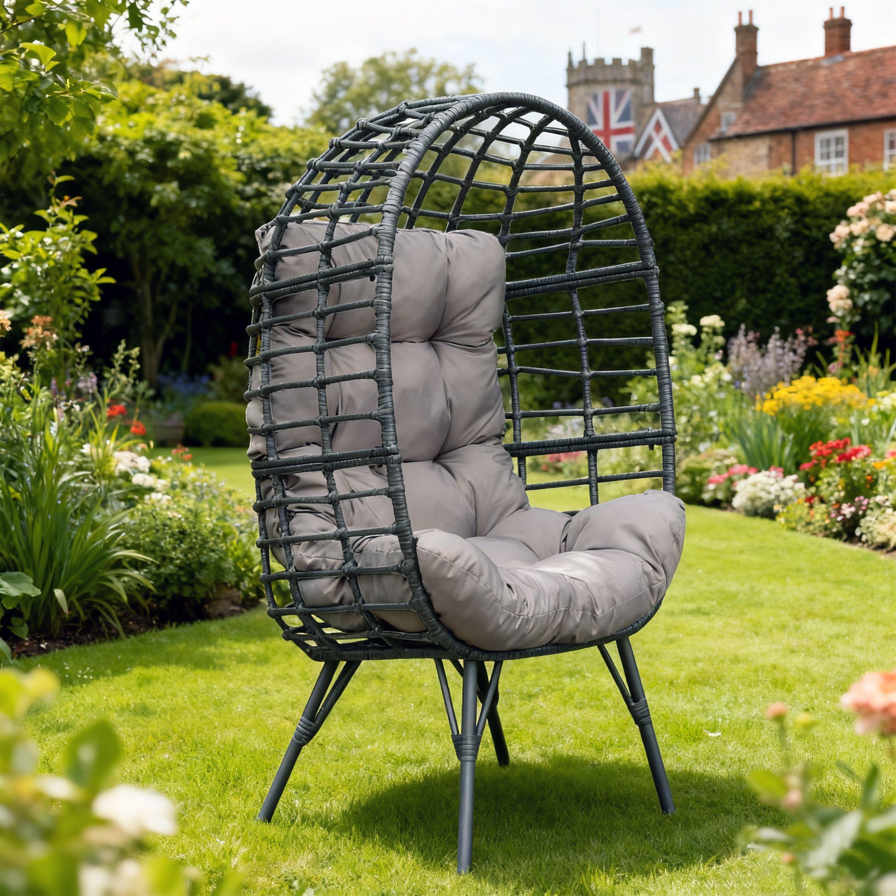 Linea  Egg-Shaped Rattan Tufted Lounge Chair - Grey/Black
