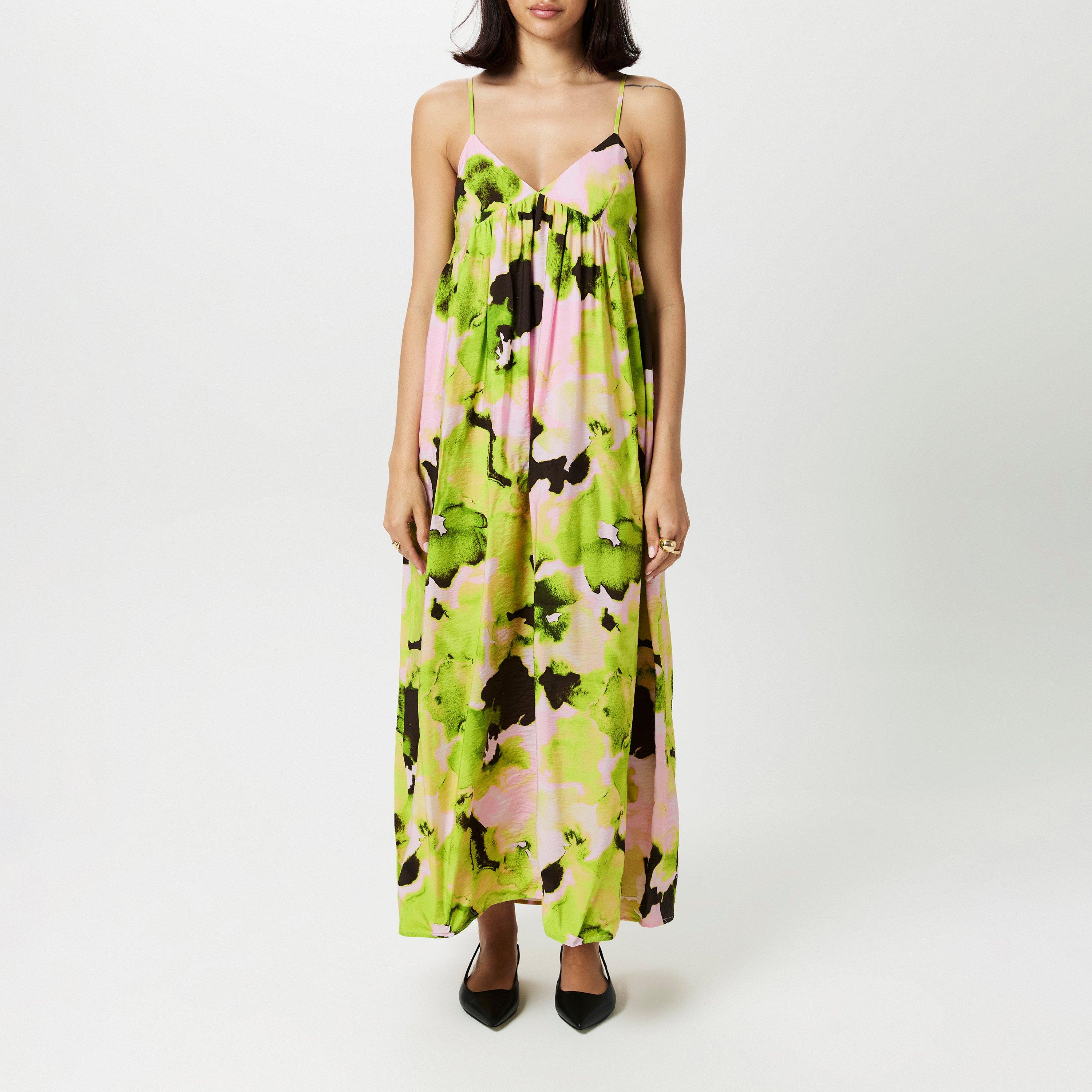 Lime Green AOP - Selected Femme - Women's Helinda Sleeveless Boho Maxi Dress - 1