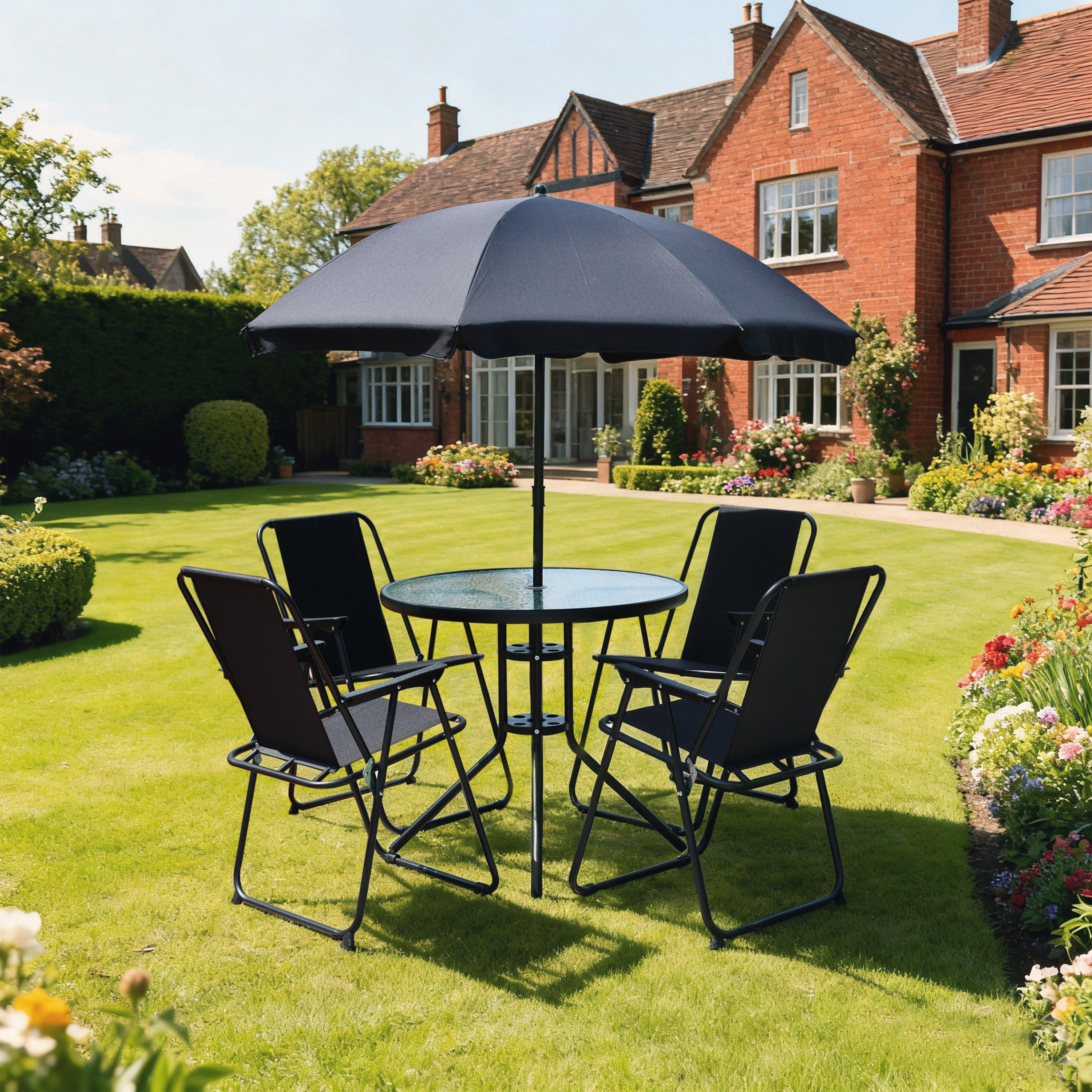 Black - Linea - 5-Piece Glass Top Folding Garden Dining Set - 1