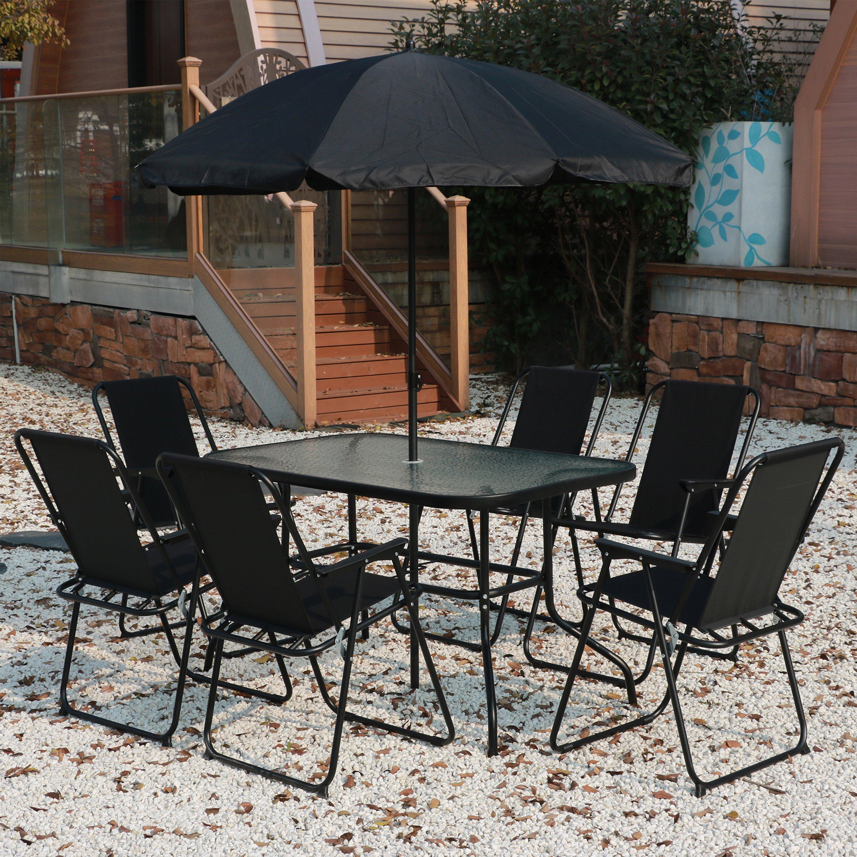Black - Linea - 7-Piece Glass-Top Patio Dining Set - 1