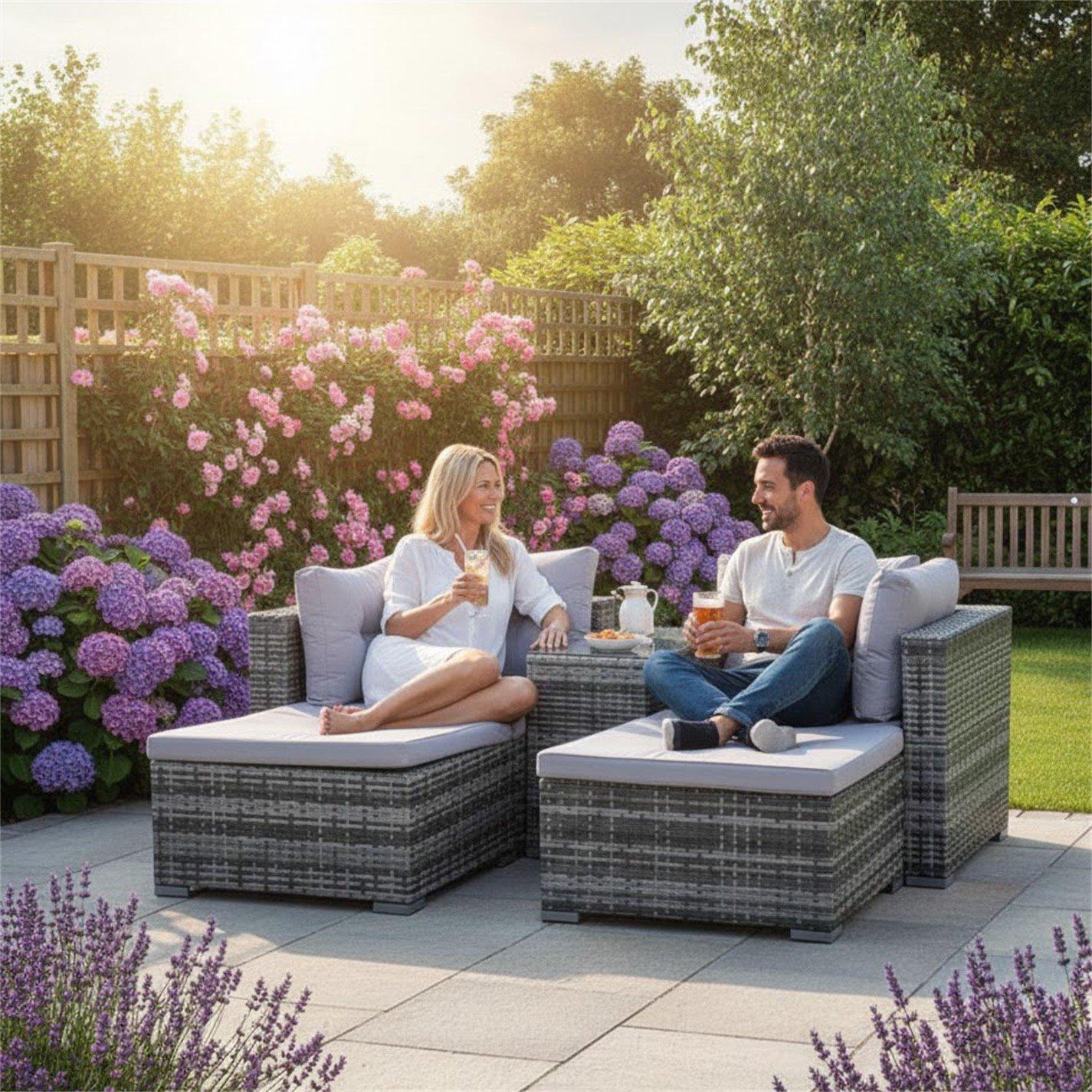Grey/Black - Linea - Rattan 5 piece Lounger Garden Set - 1