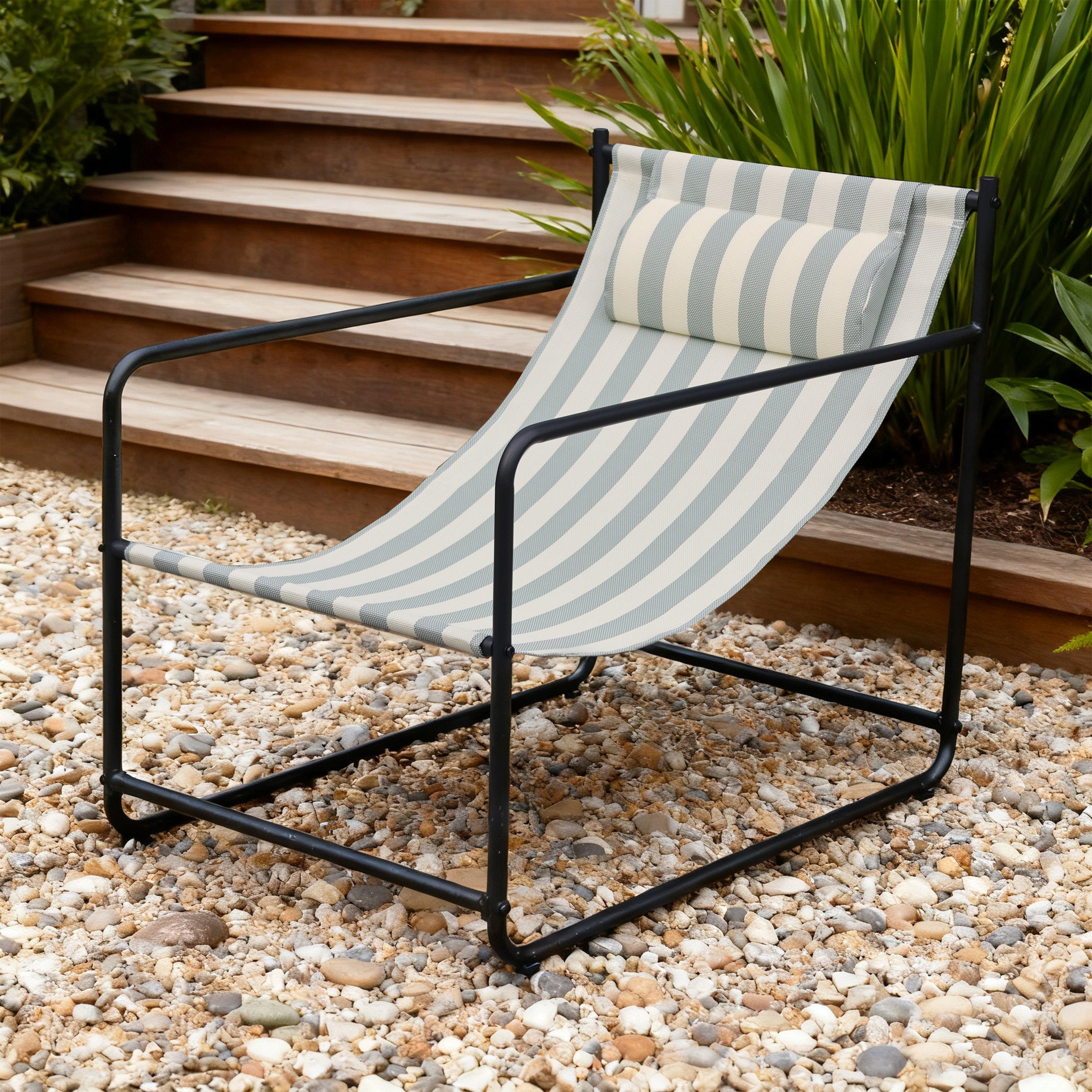 Sage Stripe - Linea - Contemporary Striped Fabric Metal Frame Garden Chair - 1