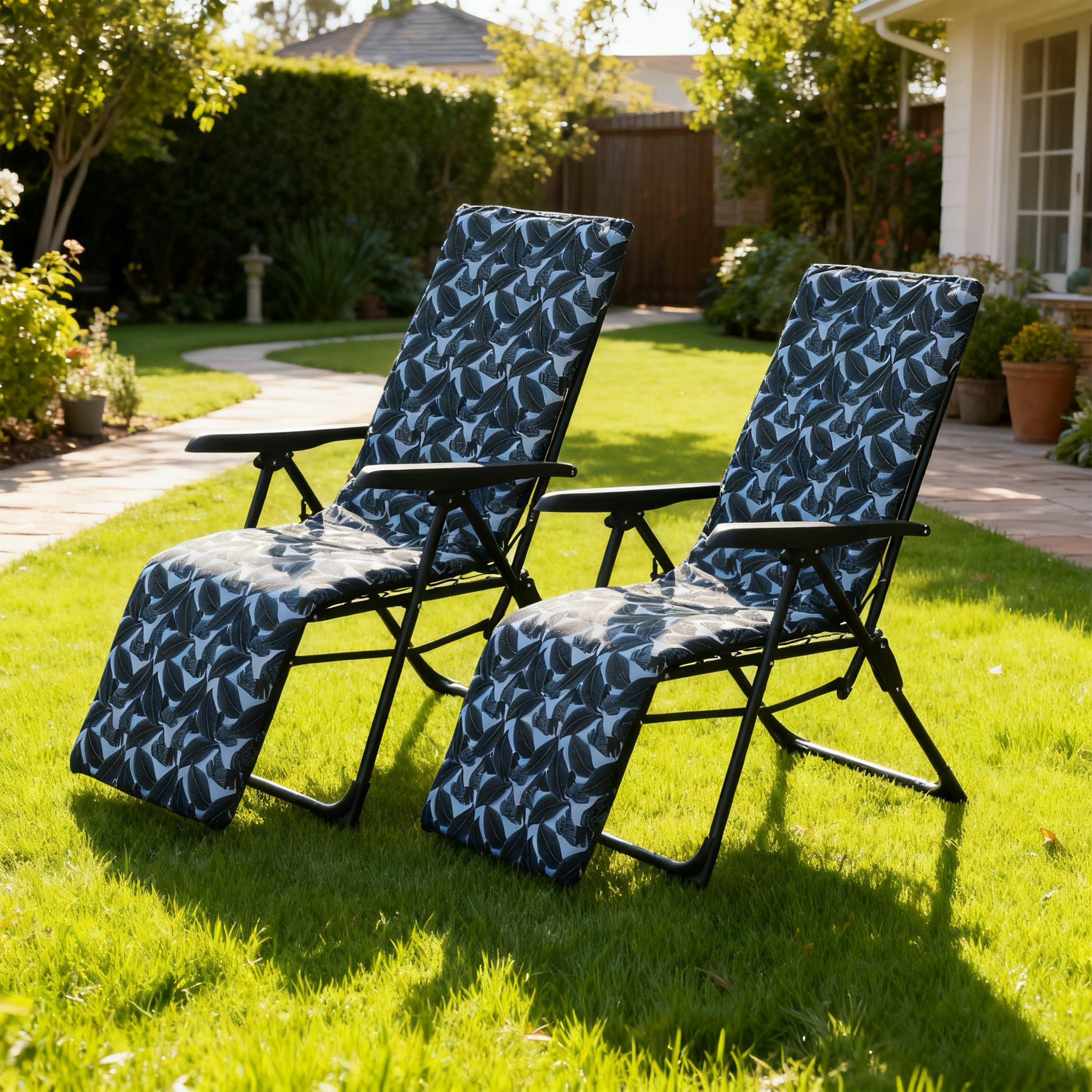 Palm Print Blk - Linea - Reclining Metal Frame Patterned Cushion Garden Chairs - 1