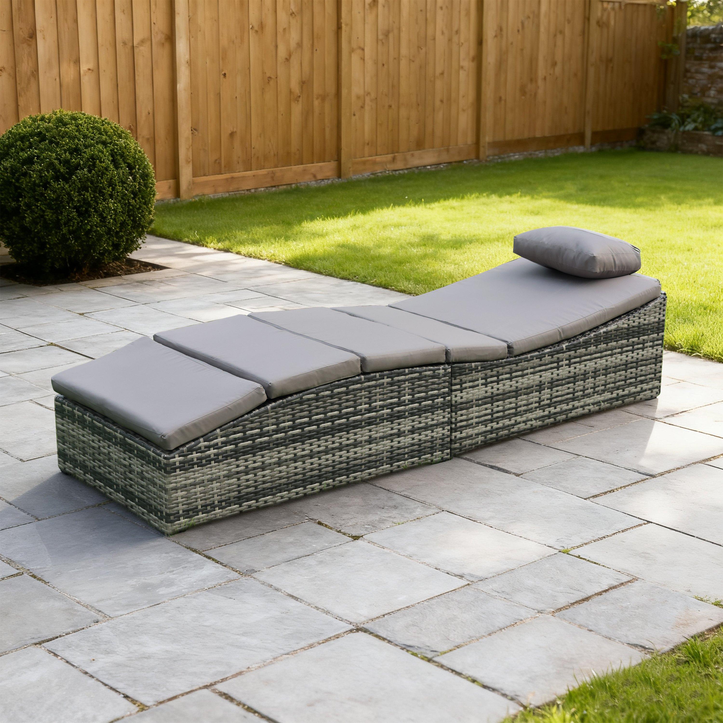Grey/Black - Linea - Modern Rattan Weather Resistant Outdoor Sun Lounger - 1