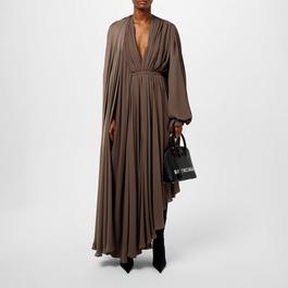 Balenciaga V Neck Draped Maxi Dress