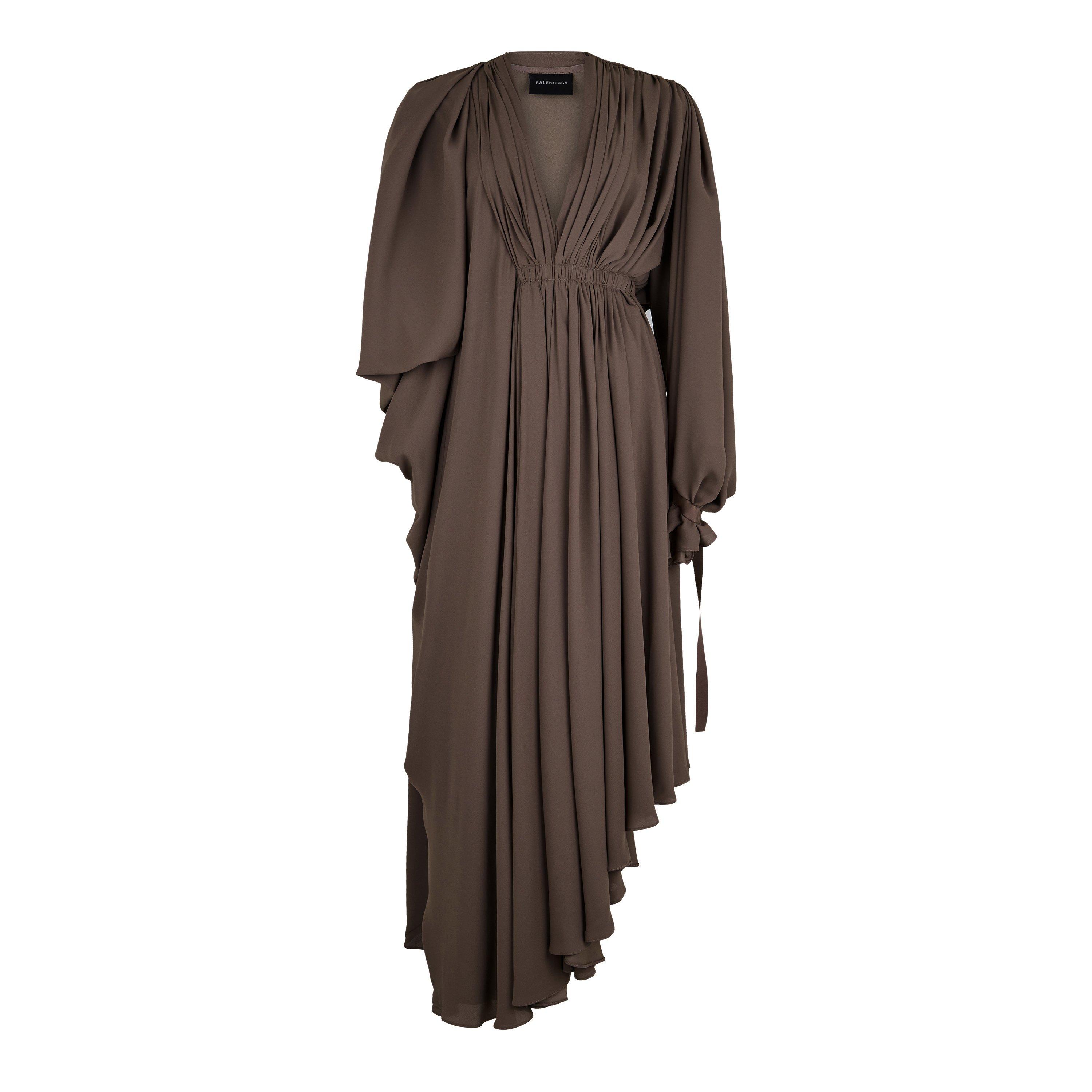Taupe - Balenciaga - V Neck Draped Maxi Dress - 5