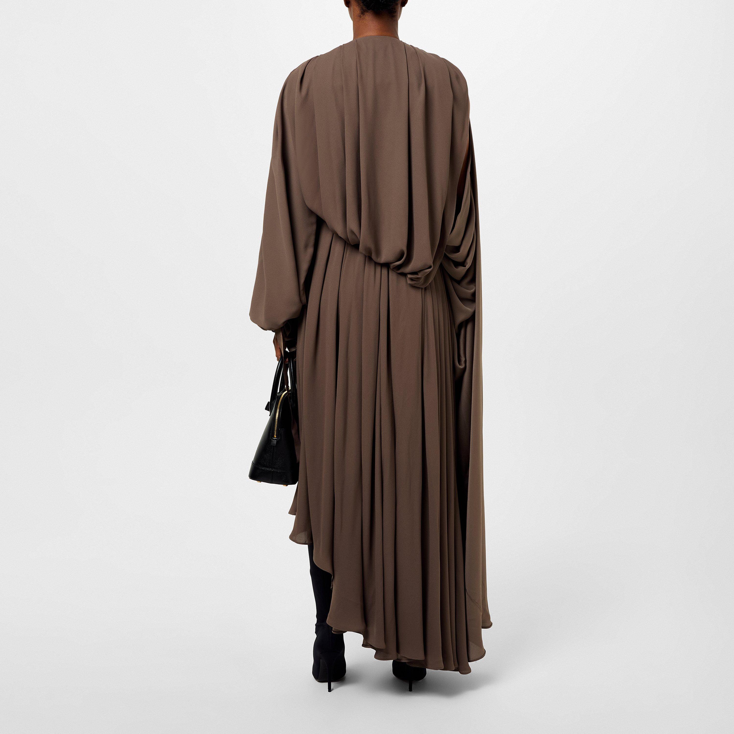 Taupe - Balenciaga - V Neck Draped Maxi Dress - 3