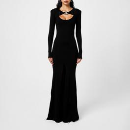 David Koma Crystal Buckle Detachable Sleeve Knit Gown