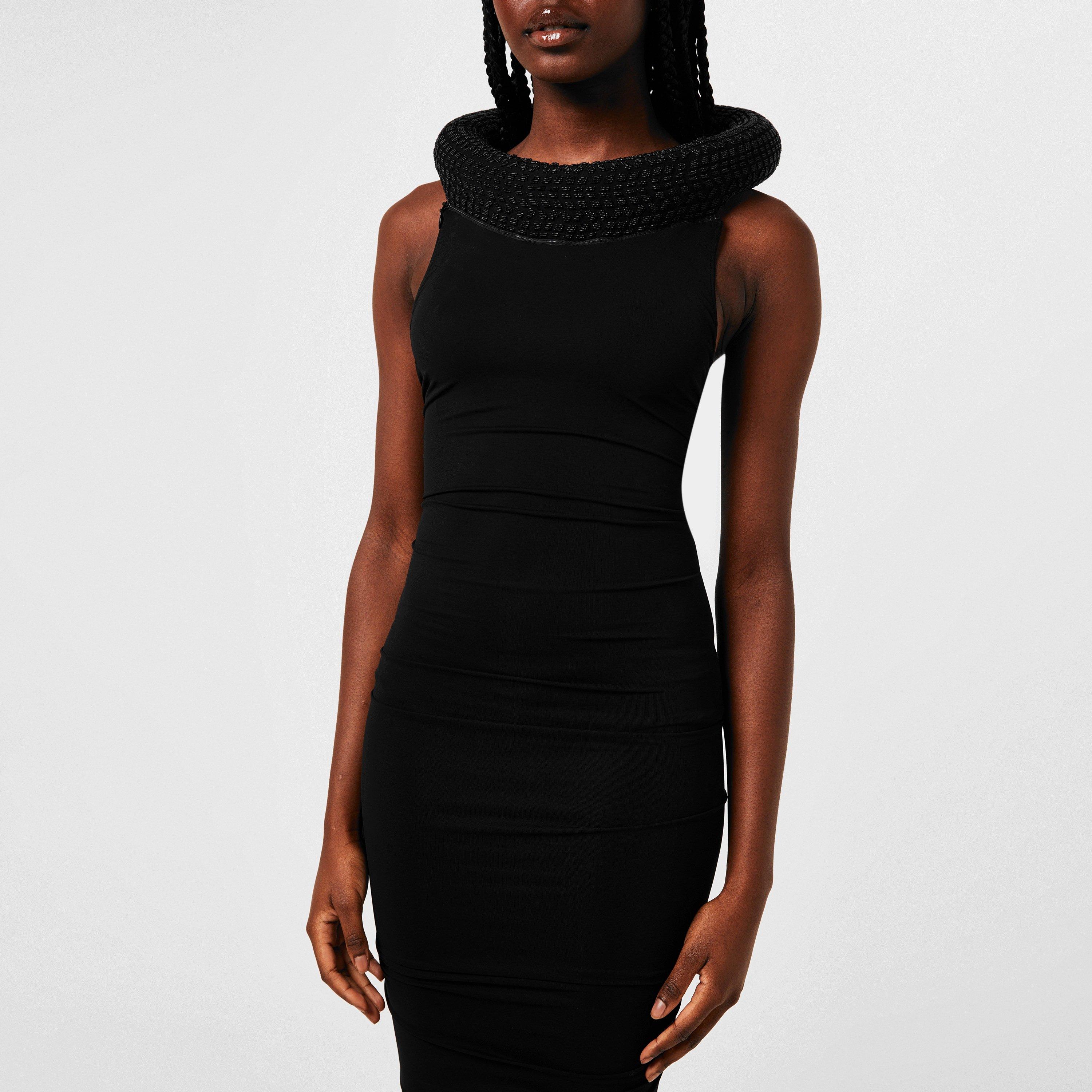 Black - Off White - Women's  VI Tube Long Dress with Tubular Detailing - 3