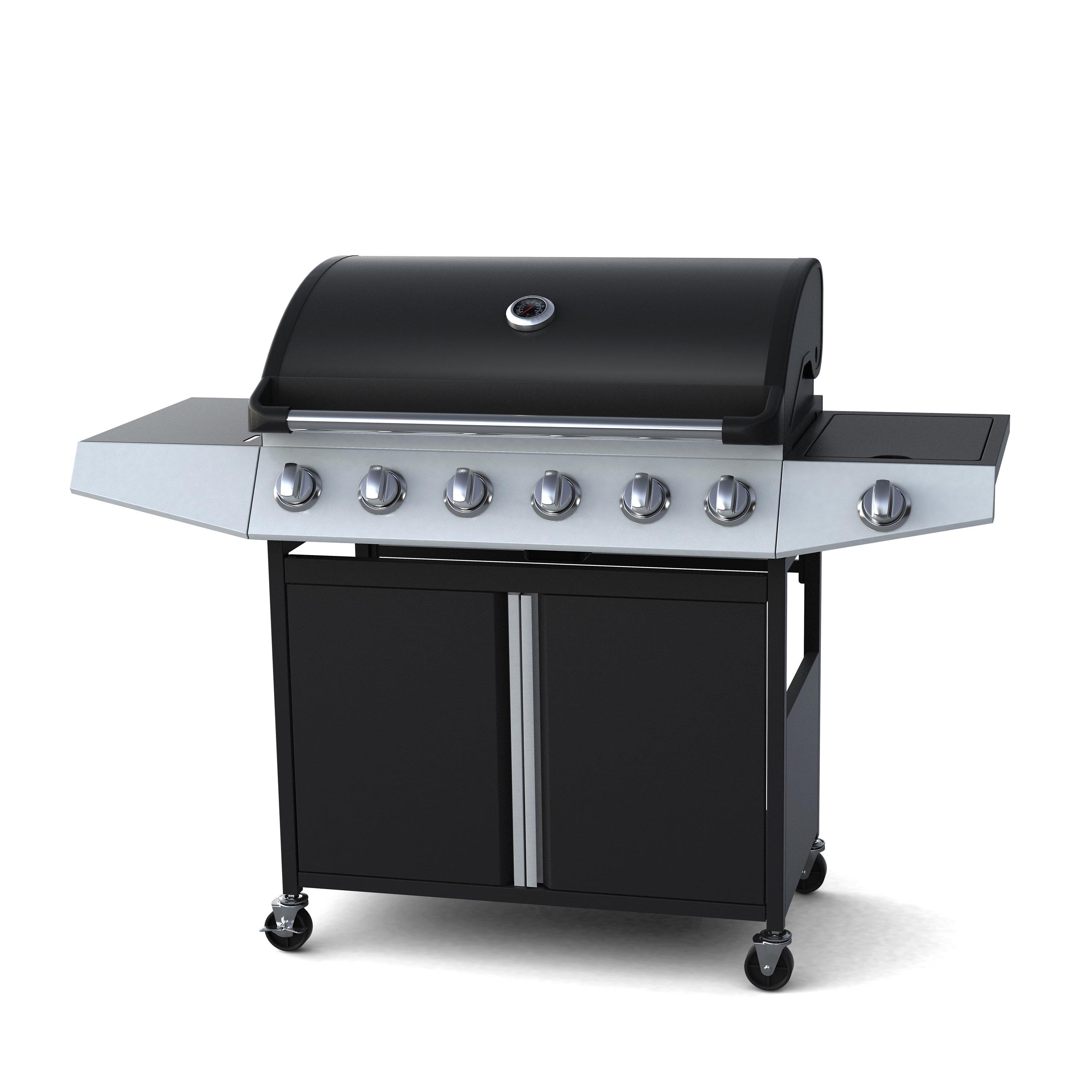 Black - Linea - A 6 Burner BBQ with Side Burner