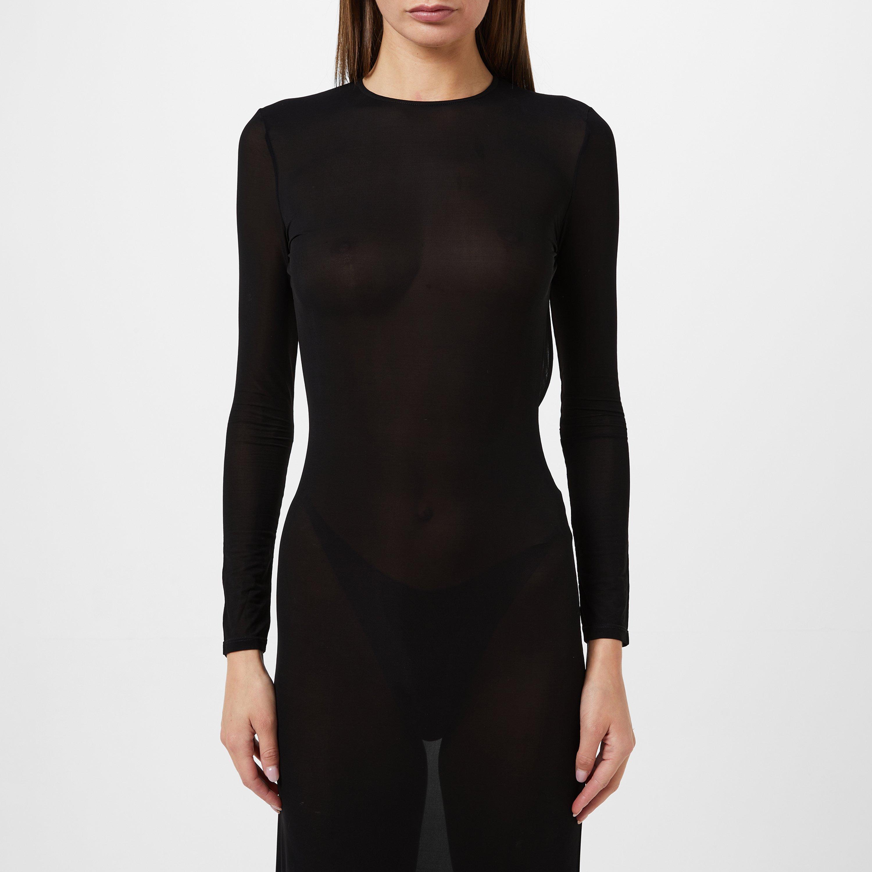 Black - Rabanne - Women's Long-Sleeve Sheer Maxi Dress - 4