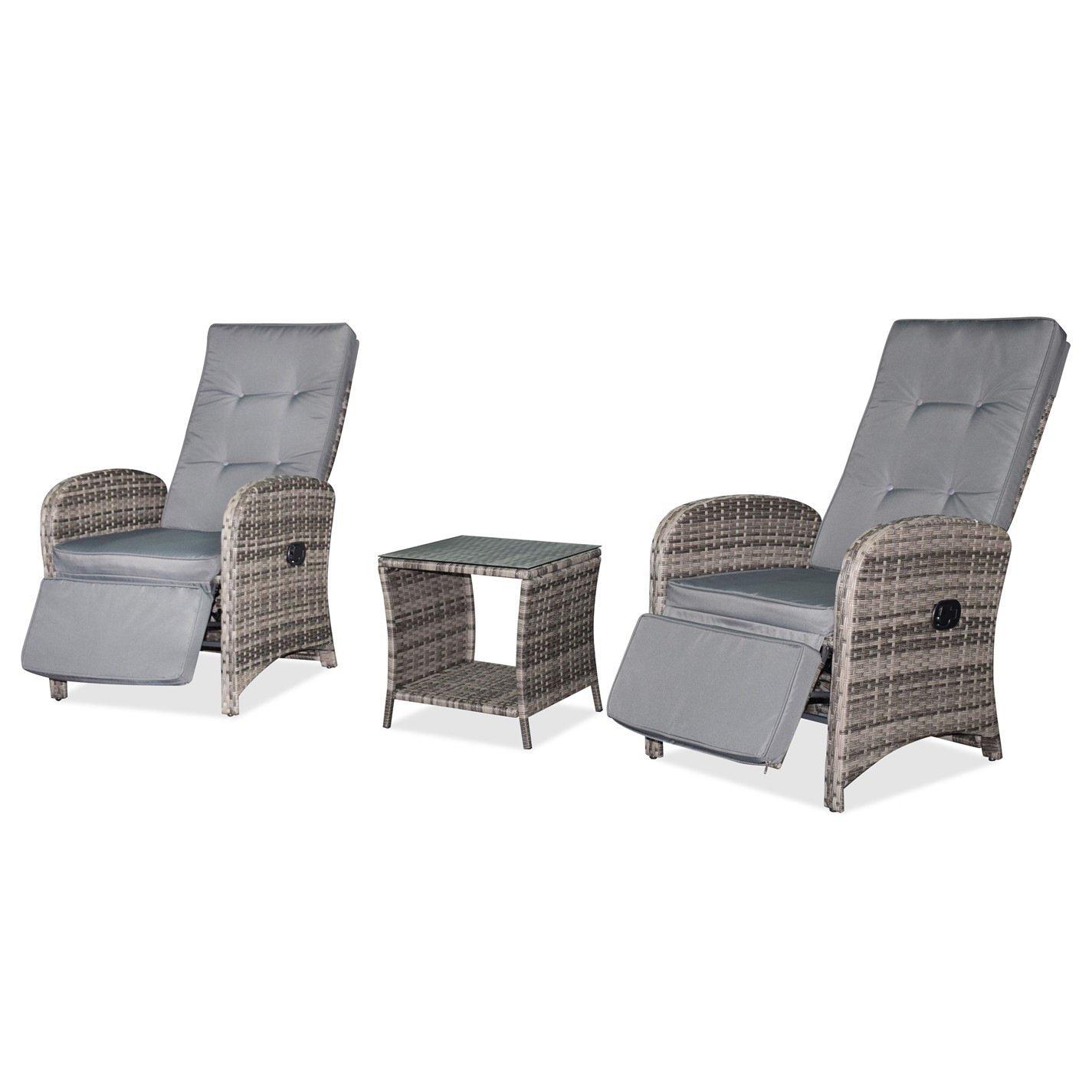 Grey - Linea - Panama Rattan Recliner 3 Piece Bistro Set - 2