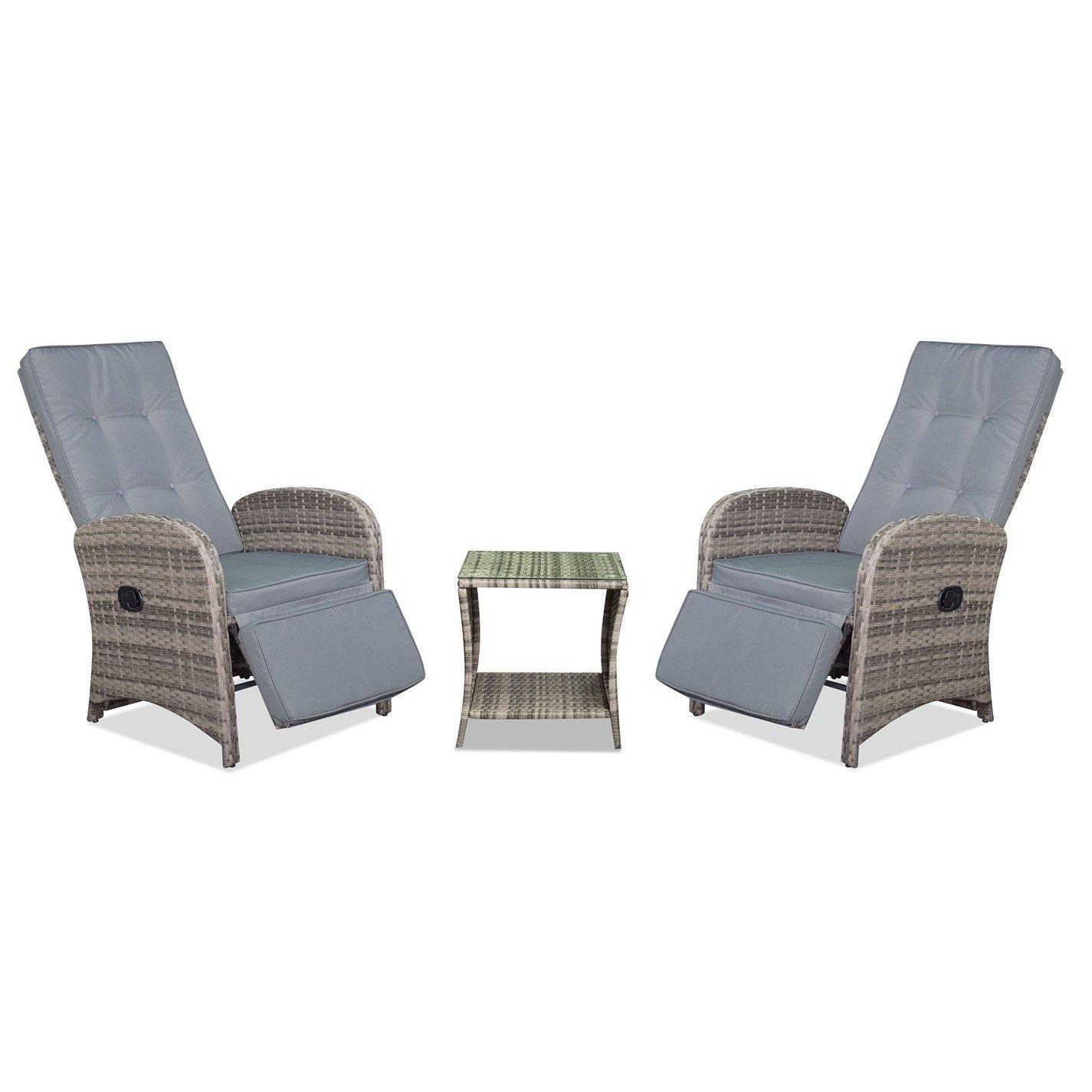 Grey - Linea - Panama Rattan Recliner 3 Piece Bistro Set - 3