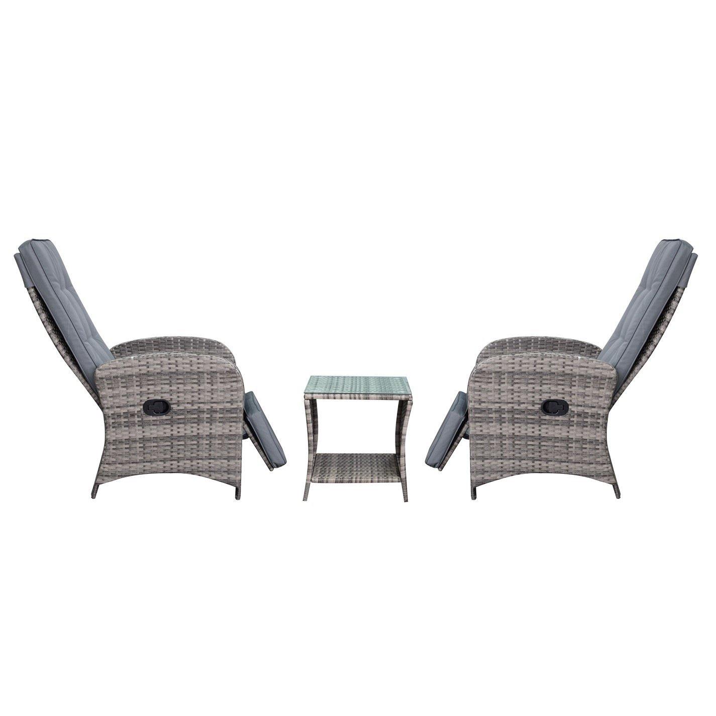 Grey - Linea - Panama Rattan Recliner 3 Piece Bistro Set - 4