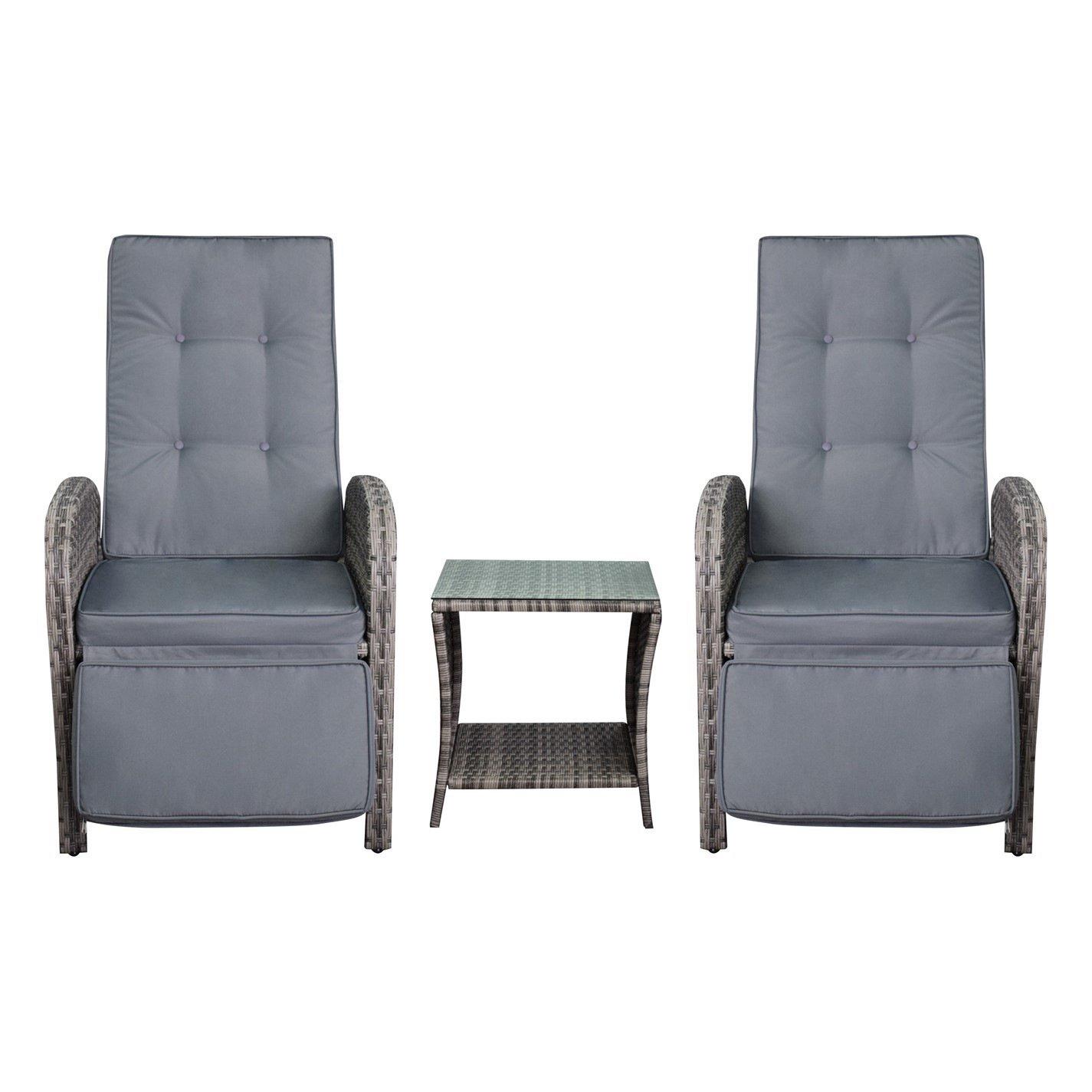 Grey - Linea - Panama Rattan Recliner 3 Piece Bistro Set - 5