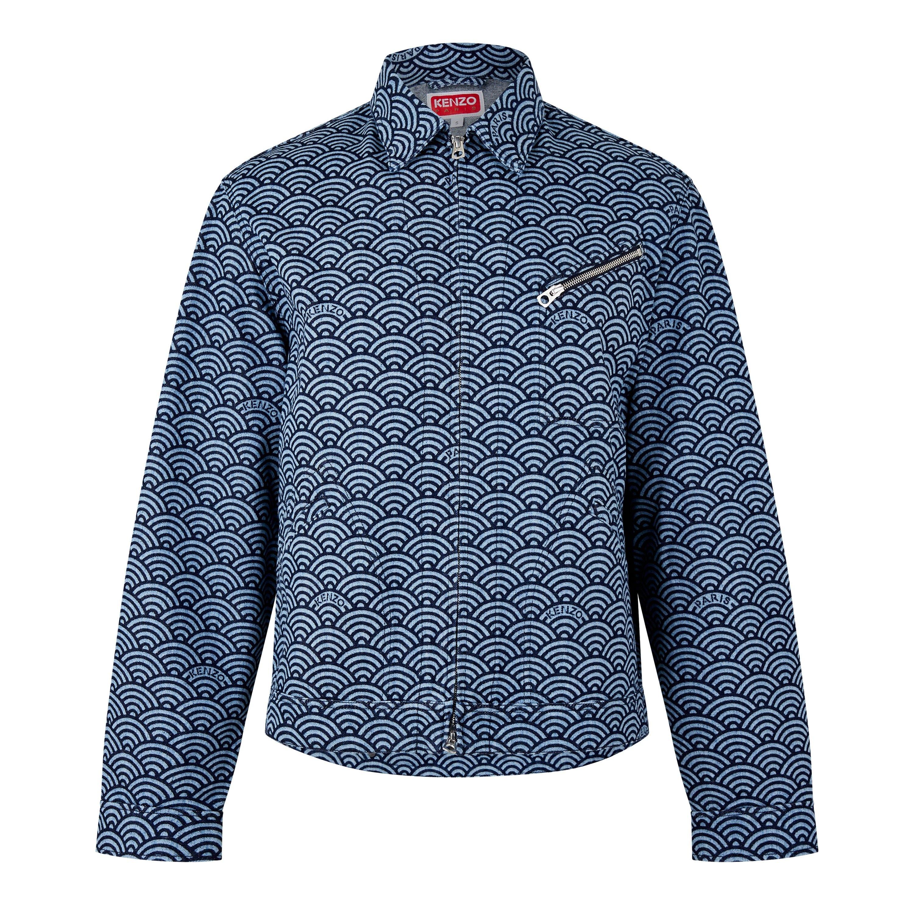 Kenzo Men's Seigaiha Wave Pattern Structured Denim Jacket - Blue Denim - M