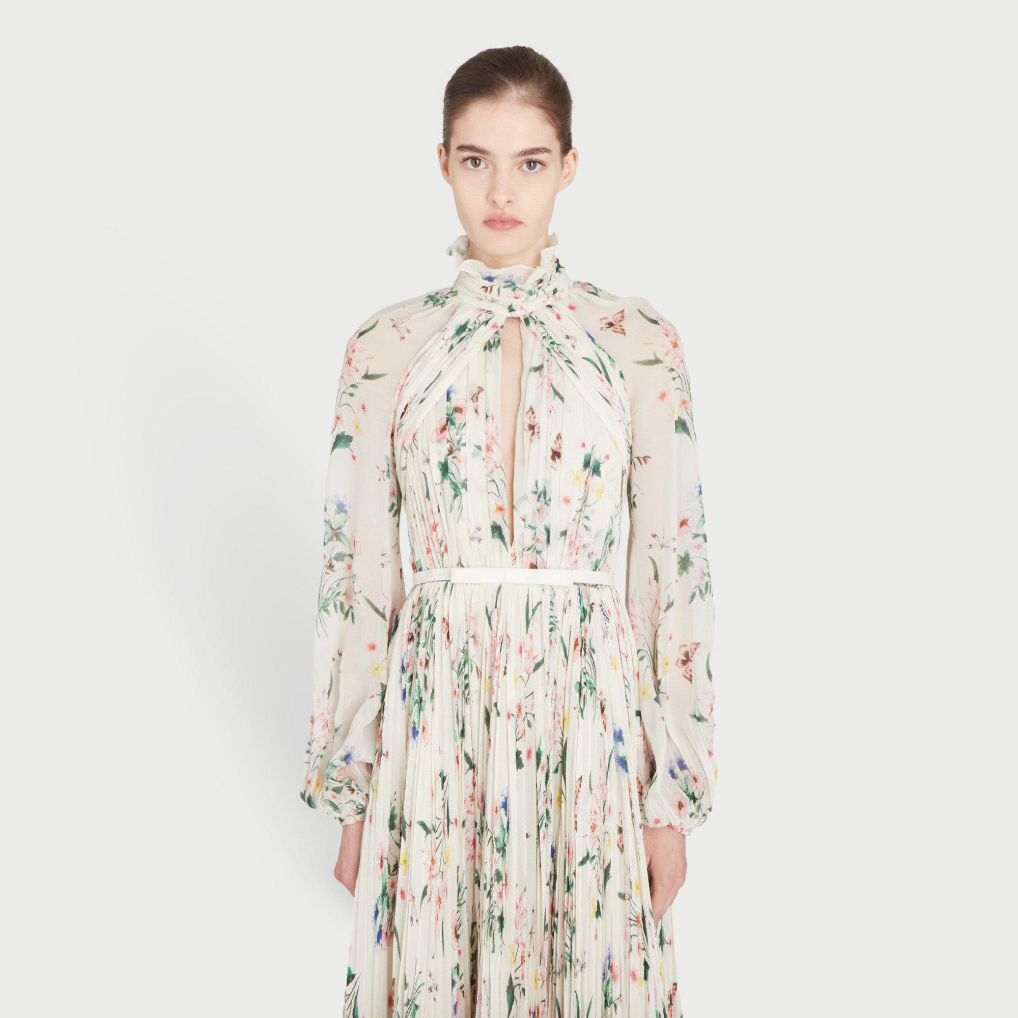 Ivory/Red - Giambattista Valli - Botanical Draped Dress - 3