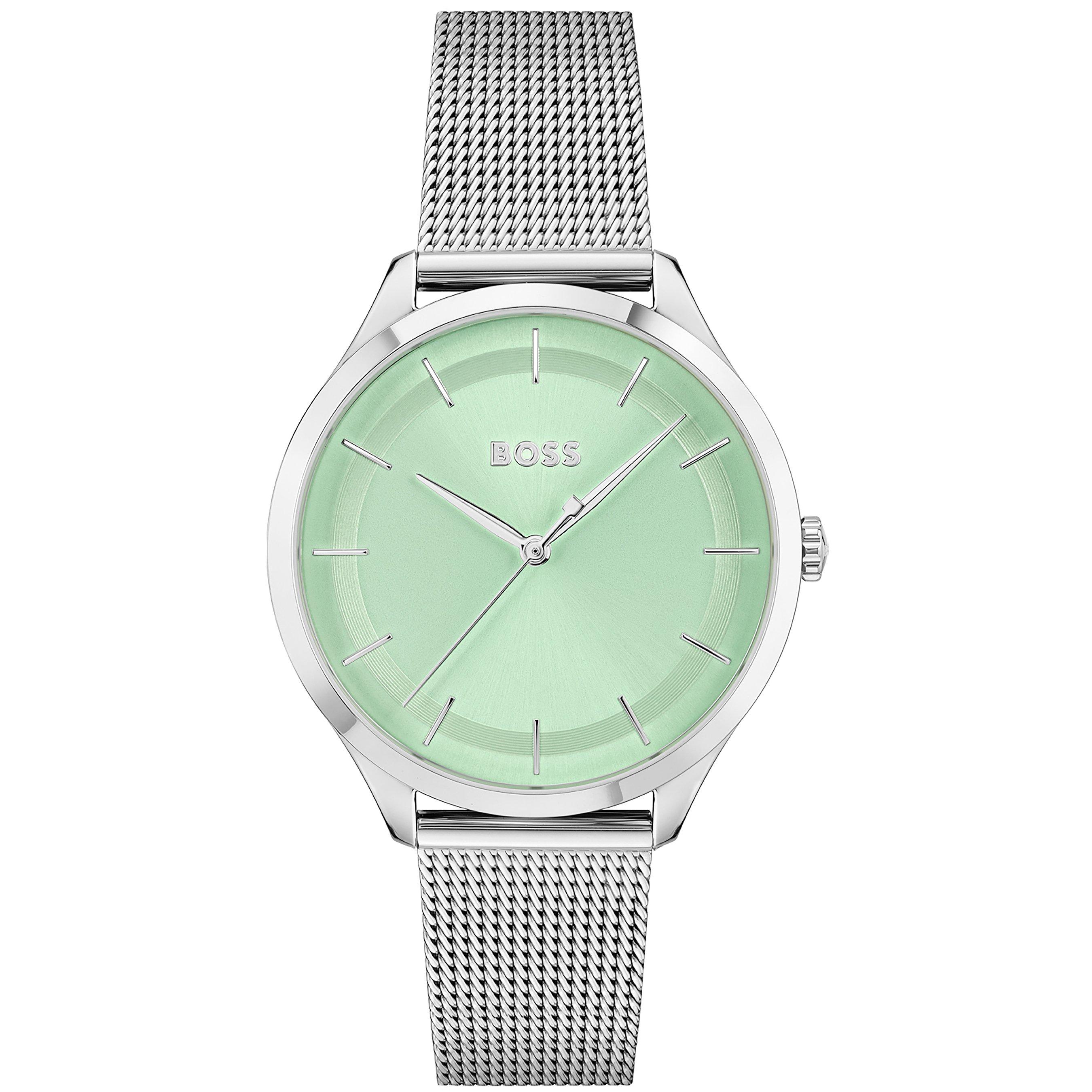 Silver/Green - Boss - Ladies BOSS Pura Stainless Steel Mesh Strap Watch - 1