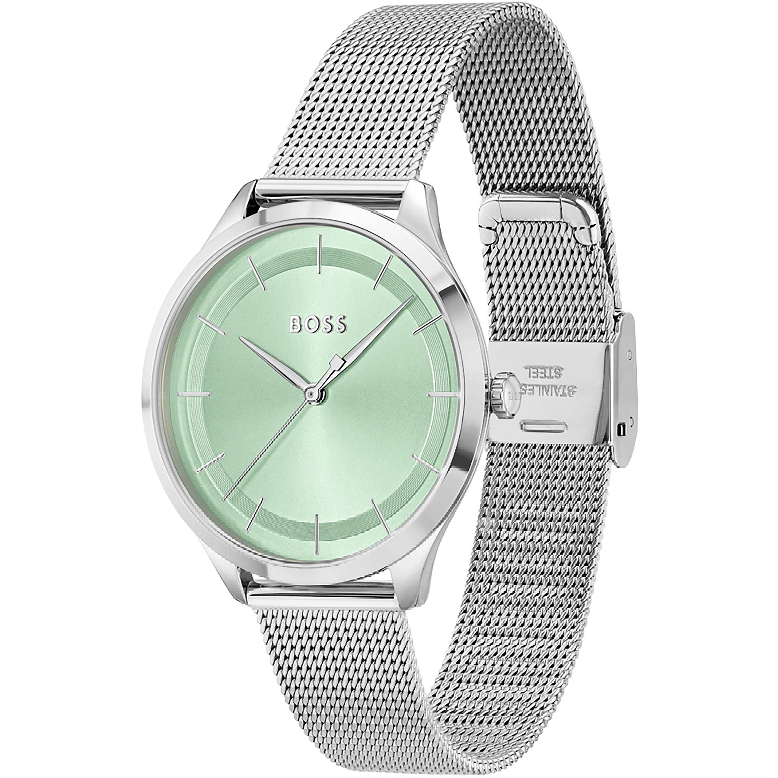 Silver/Green - Boss - Ladies BOSS Pura Stainless Steel Mesh Strap Watch - 2