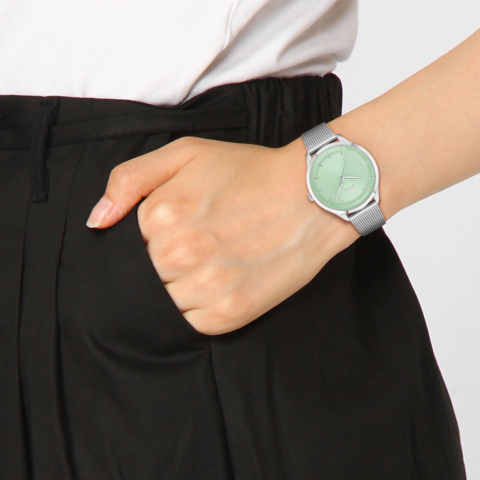 Silver/Green - Boss - Ladies BOSS Pura Stainless Steel Mesh Strap Watch - 4