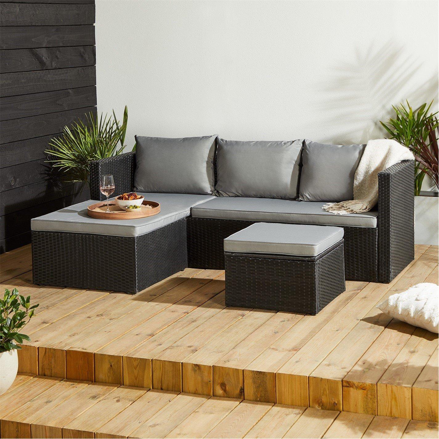 Black - Linea - Bali Rattan Corner Sofa Set - 1