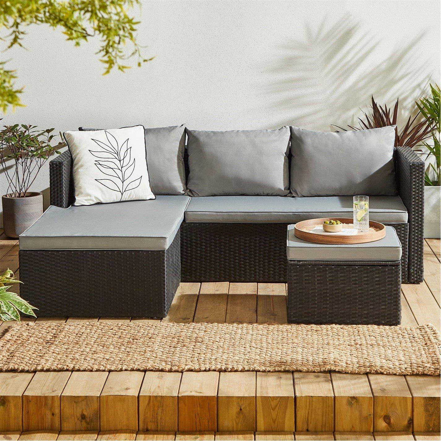 Black - Studio - Bali Rattan Corner Sofa Set - 2