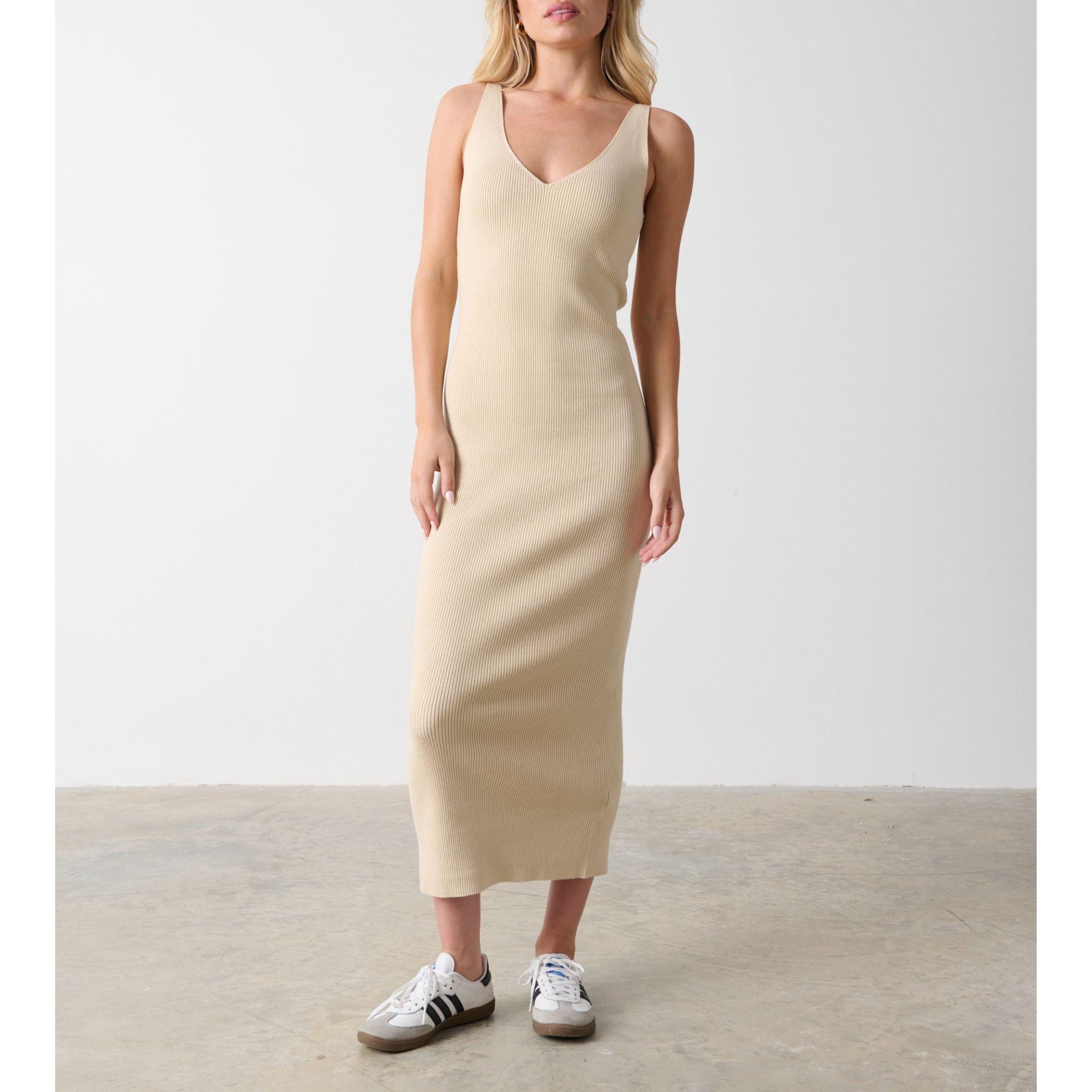 Beige - Pretty Lavish - Lara Ribbed Midaxi Dress - 1