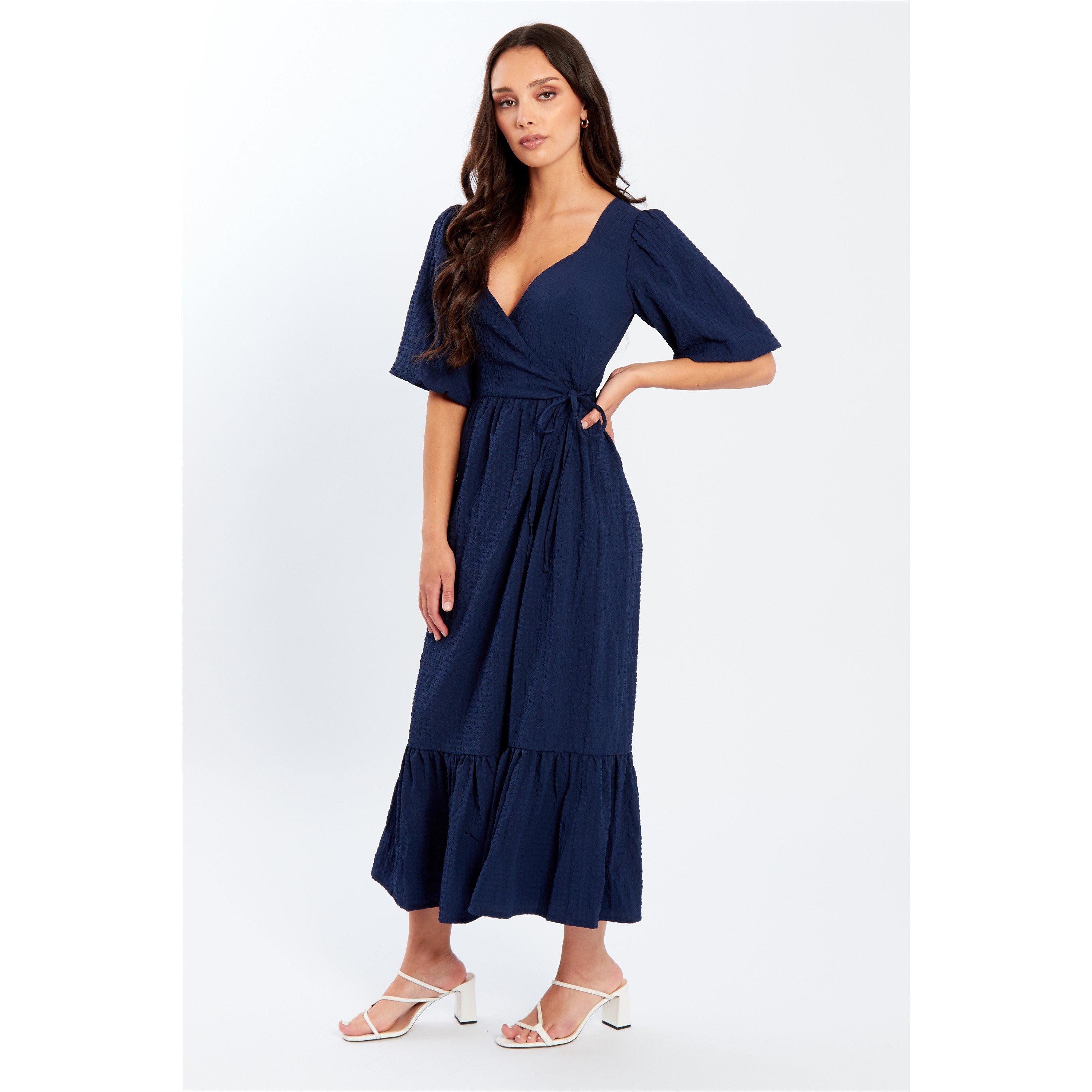 Navy - Be You - V-Neck Short Sleeve Tie Maxi Dress - 3