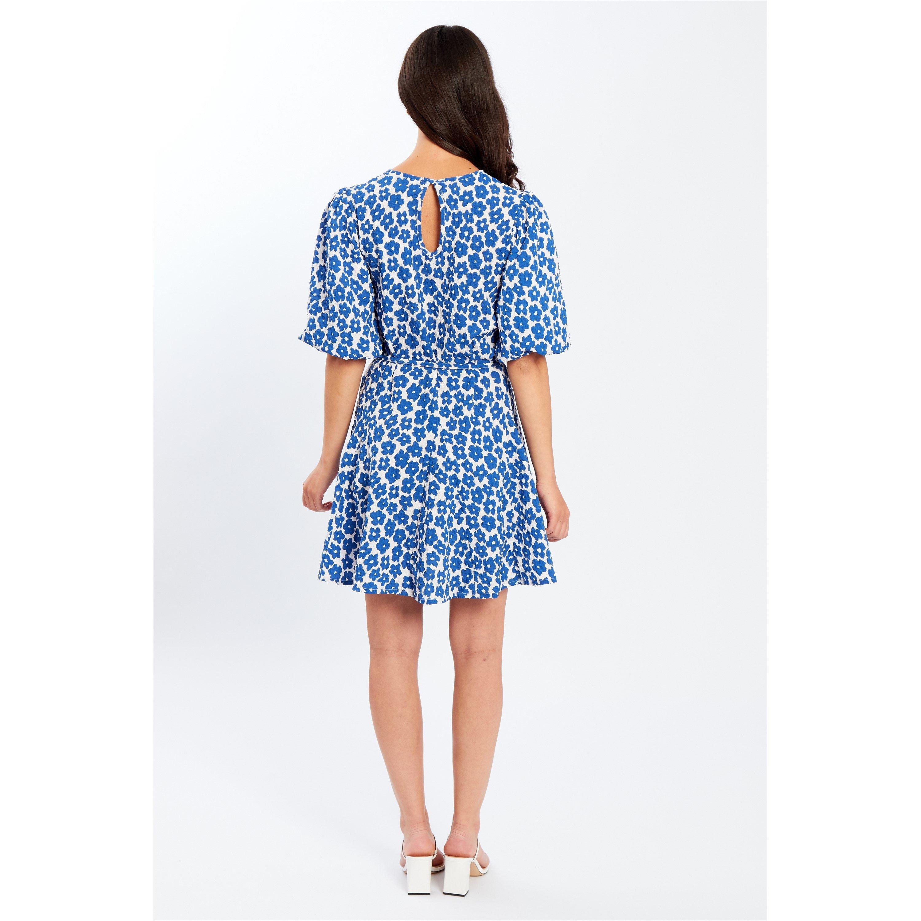 Navy Floral - Be You - Crinkle Puff Slv Tie Waist Dress - 2