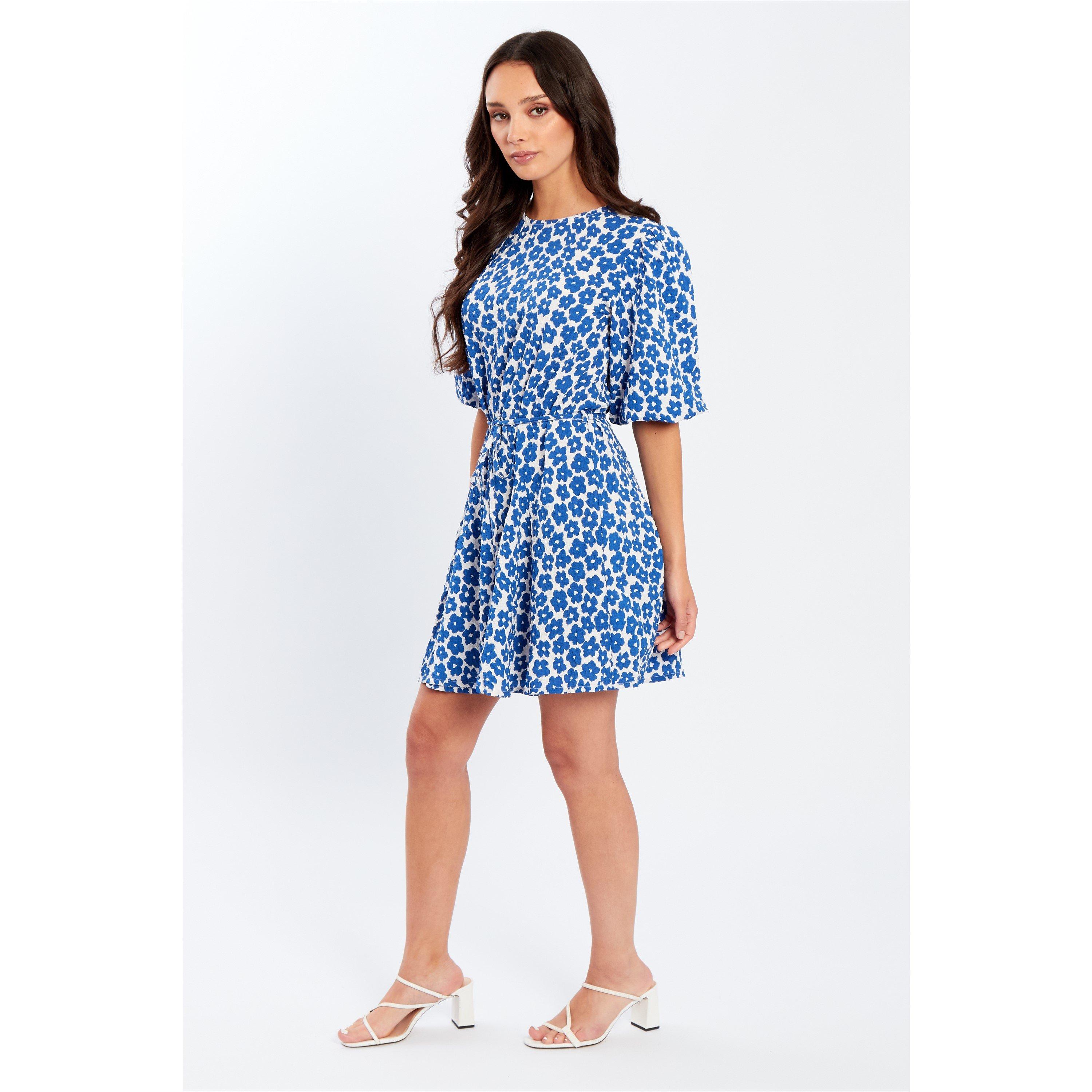 Navy Floral - Be You - Crinkle Puff Slv Tie Waist Dress - 3