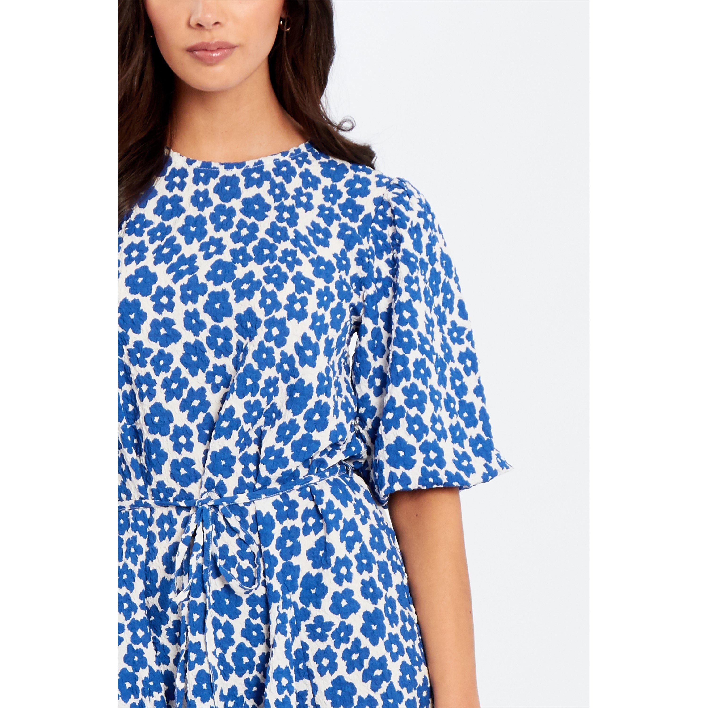 Navy Floral - Be You - Crinkle Puff Slv Tie Waist Dress - 4