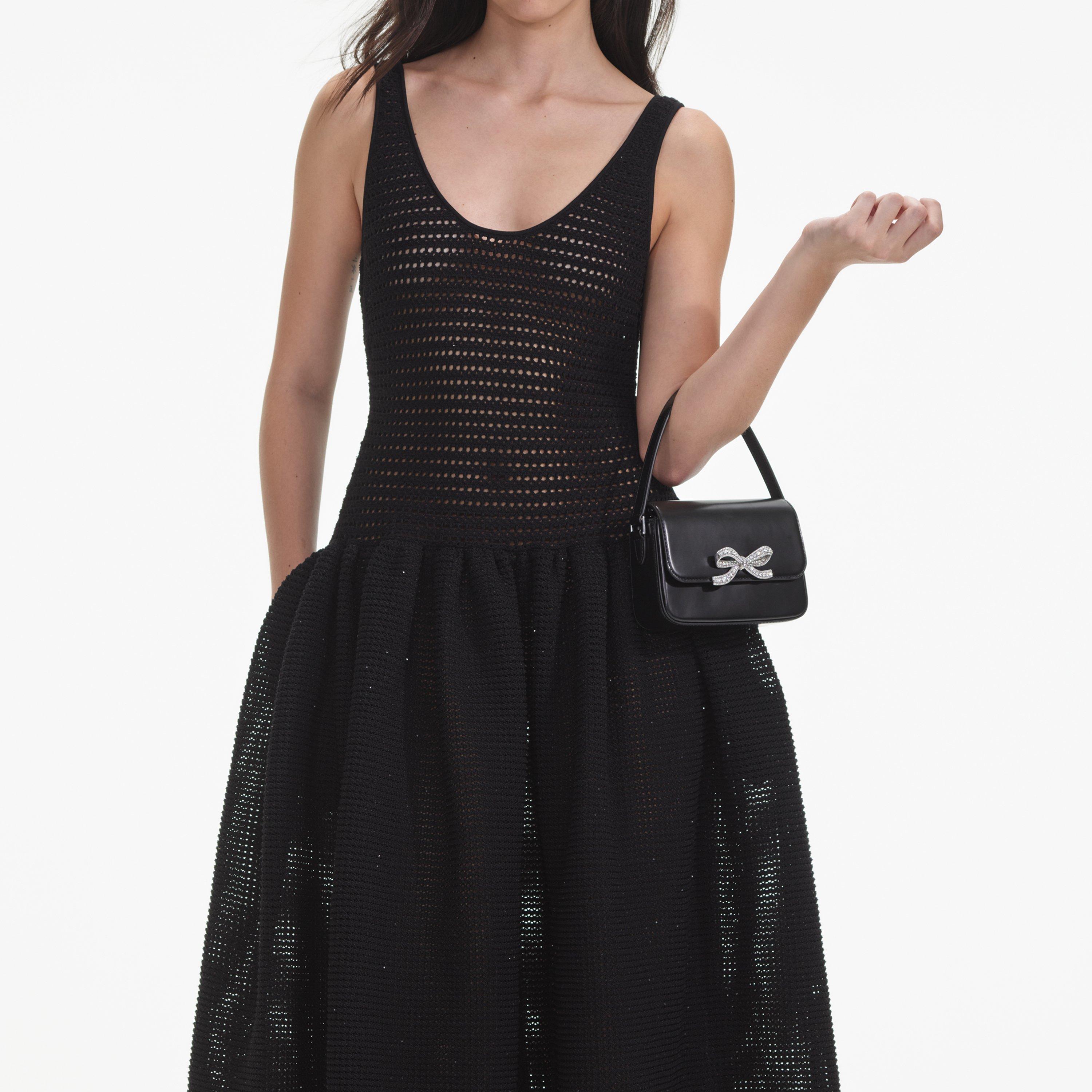 Black - Self Portrait - Crochet Knit Midi Dress - 5