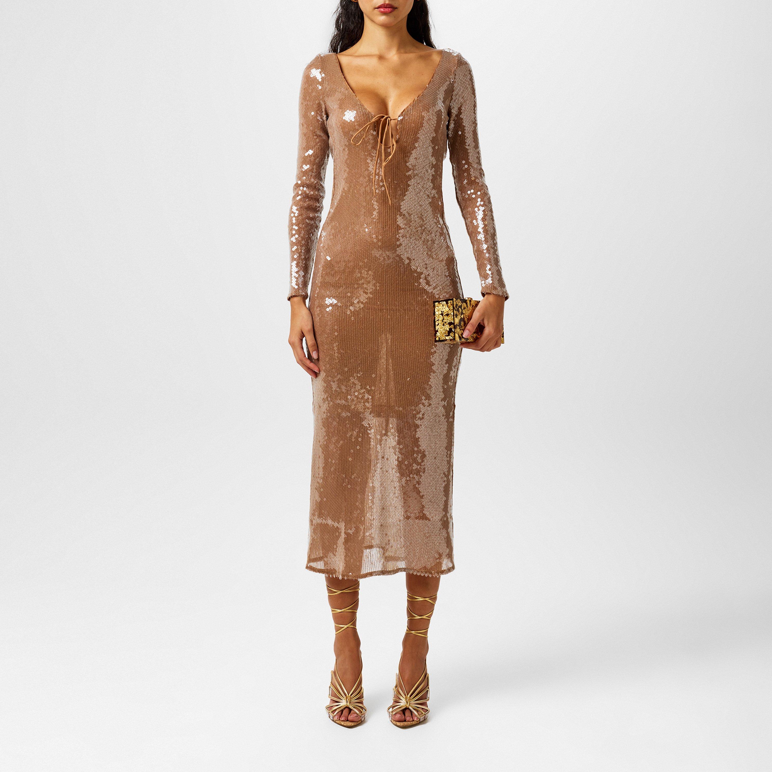 bardot verona sequin long sleeve midi dress Bardot Verona Long-Sleeve Sequin Slim Midi Dress
