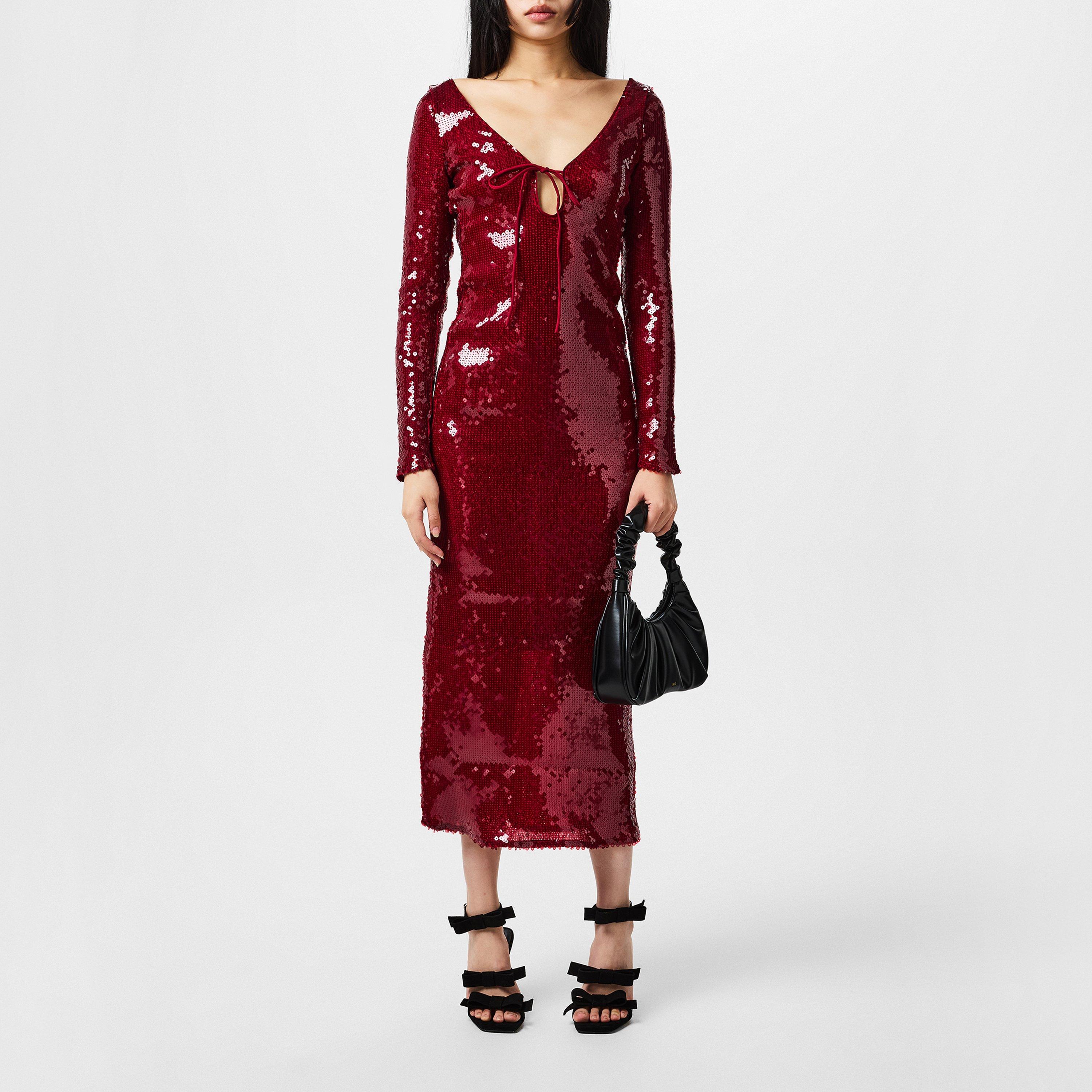 Burgundy - Bardot - Verona Sequin Midaxi Dress - 1