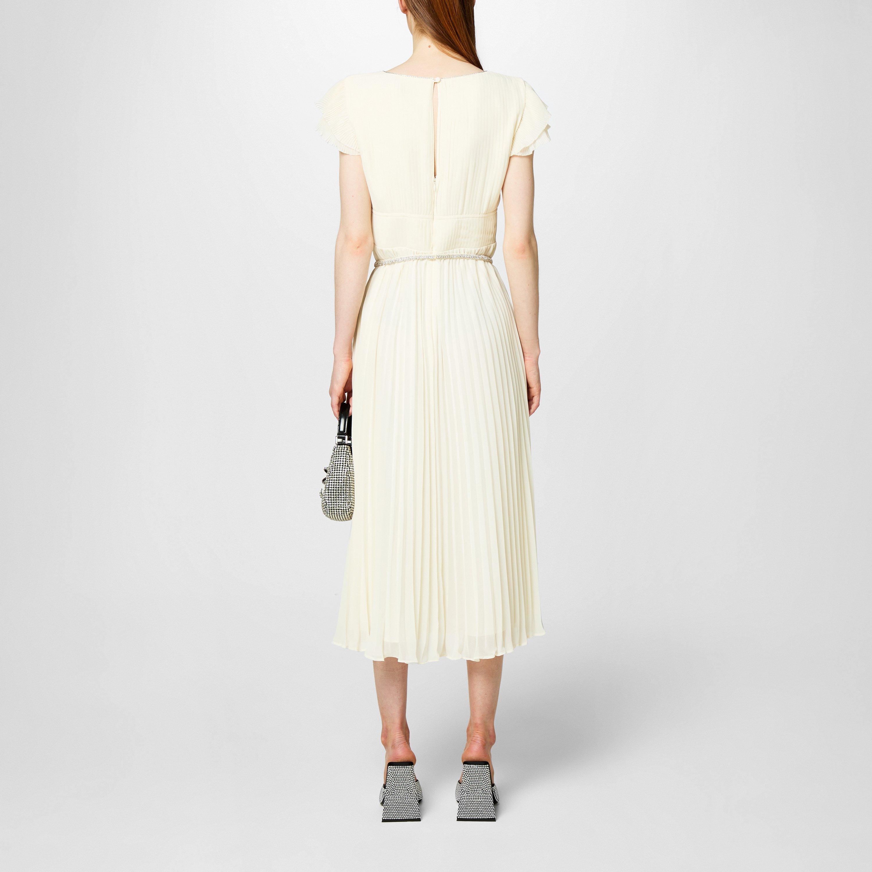 Cream - Self Portrait - Chiffon Pleated Midi Dress - 3